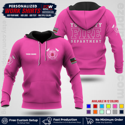 Custom Fire Department Shirt with Name, City Logo & Text | Firefighter Uniform | Button Up Work Shirt FF07