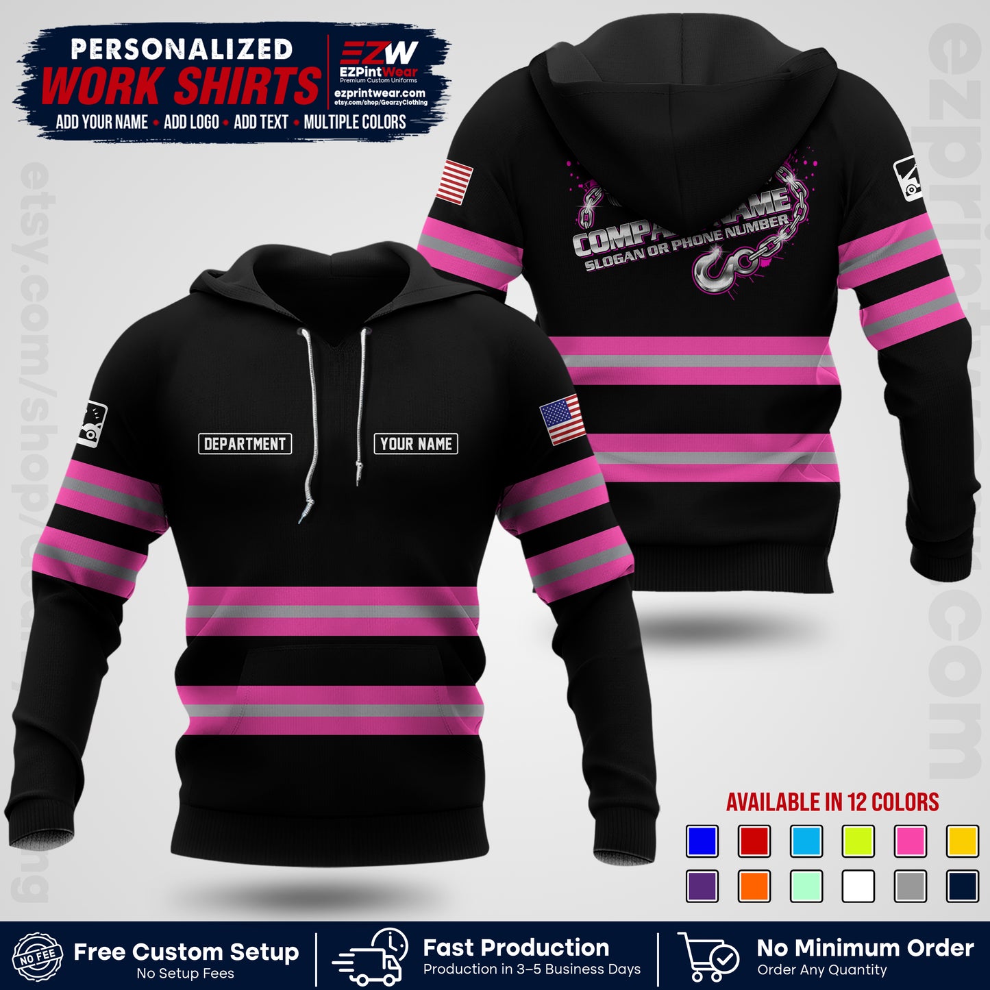Custom Towing Workwear Uniform | Personalized Tow Truck Shirt | Non-Reflective Safety Stripe Apparel | Custom Towing Shirt | Tow Truck Apparel TW05