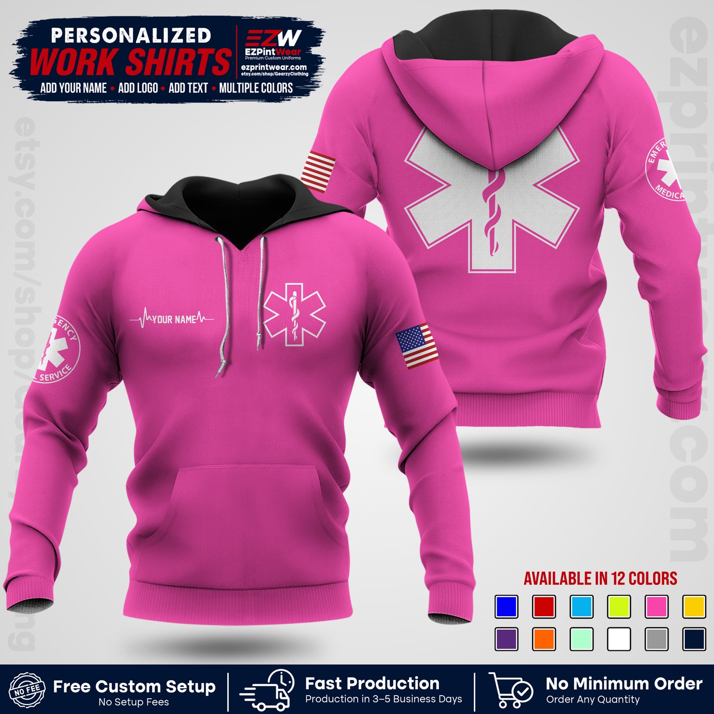 Custom EMS Shirt with Name, Logo & Text | EMS Team Uniform | First Responder Workwear EMSU04