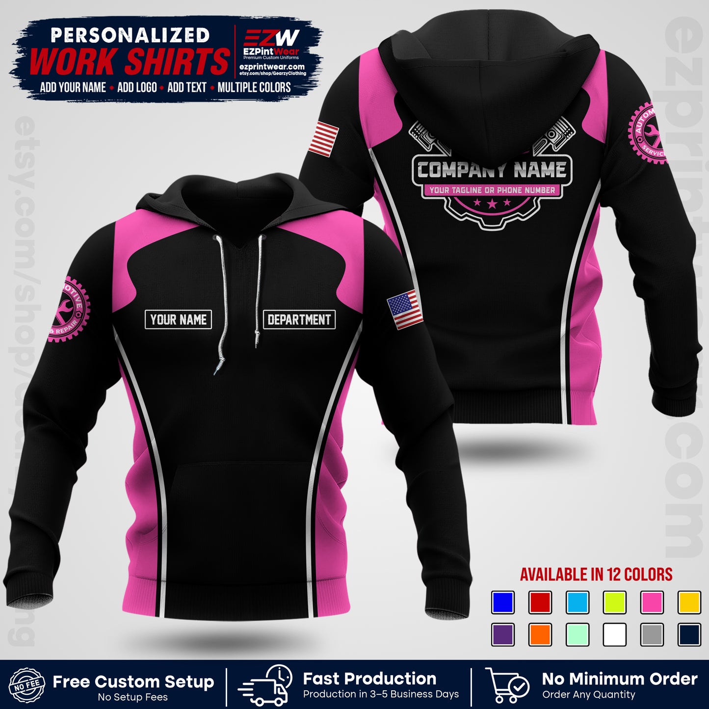 Custom Mechanic Work Shirt with Name, Logo & Text | Auto Shop Uniform | Workwear MCN 10