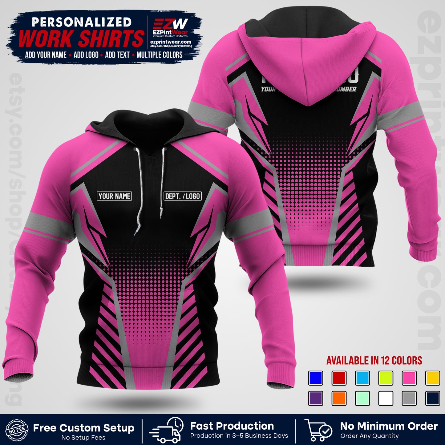 Custom All Over Print Work Uniform Shirt with Name, Logo & Text | Custom Hawaiian Shirt | Company Shirt | Employee Uniform UNF13