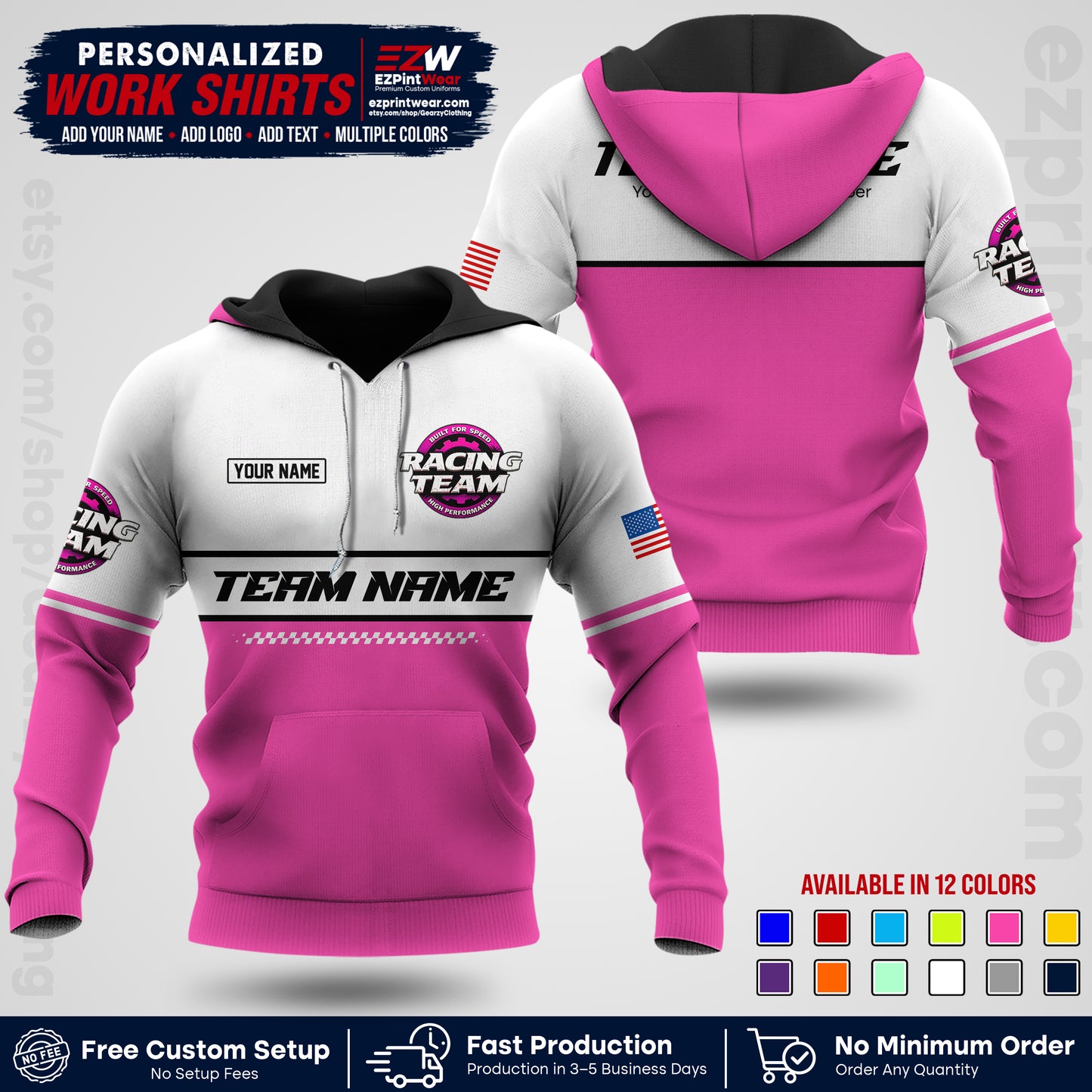 Custom Racing Shirt with Name, Logo & Text | Race Team Uniform | Crew Apparel RC12