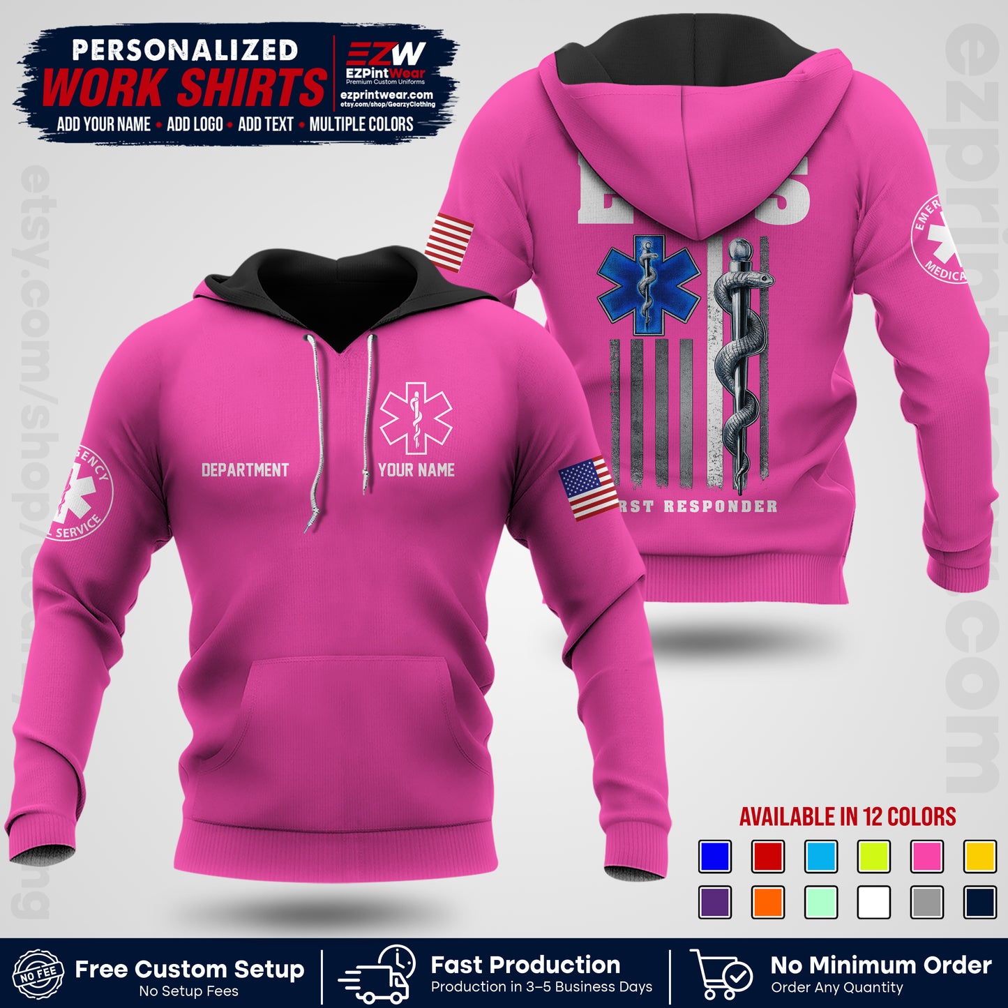 Custom EMS Shirt with Name, Logo & Text | EMS Team Uniform | First Responder Workwear EMSU03