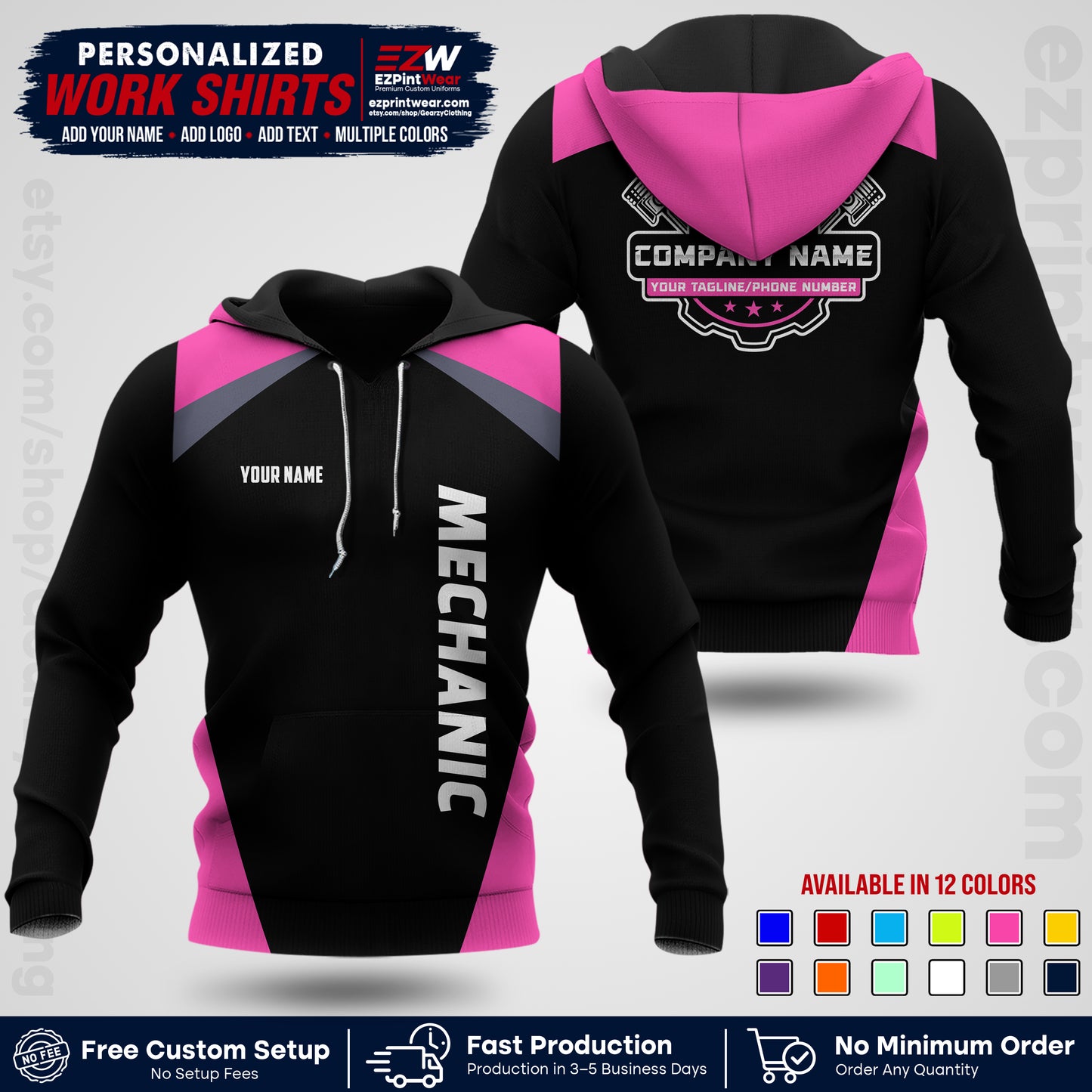 Custom Mechanic Work Shirt with Name, Logo & Text | Auto Shop Uniform | Workwear MCN 02