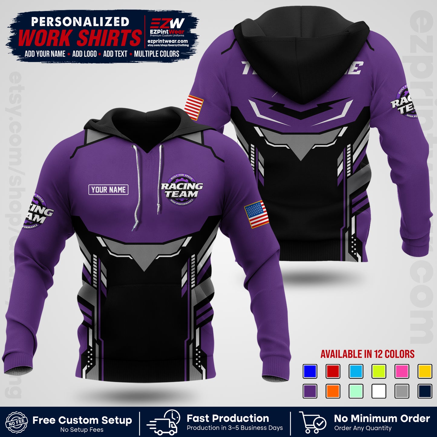 Custom Racing Shirt with Name, Logo & Text | Race Team Uniform | Crew Apparel RC11