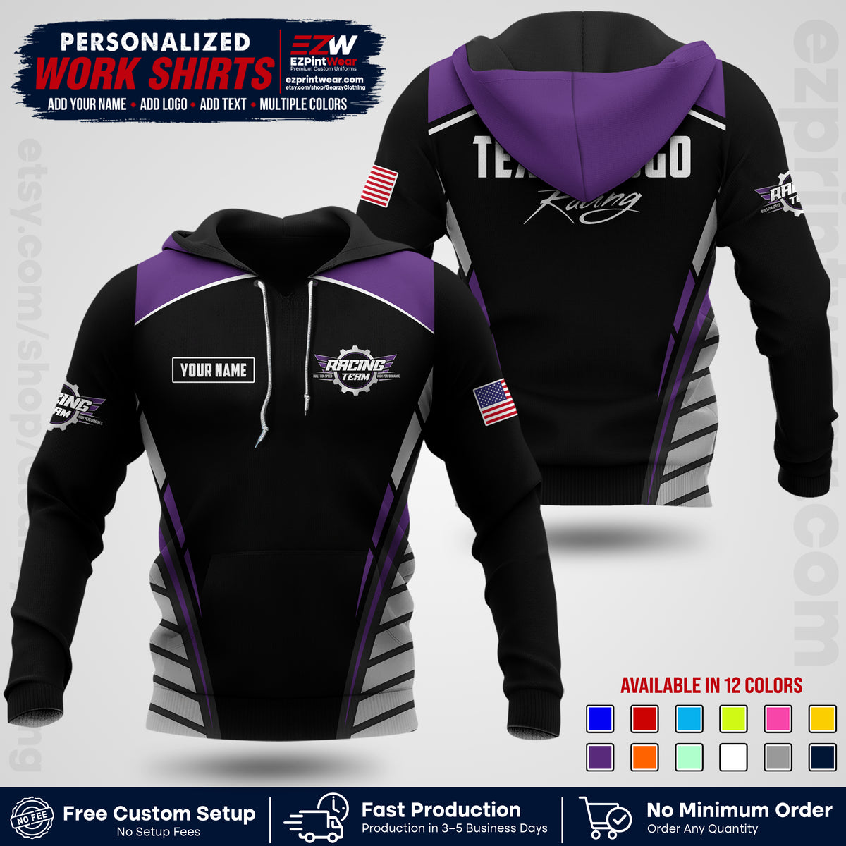 Custom Racing Shirt with Name, Logo & Text | Race Team Uniform | Crew Apparel RC19