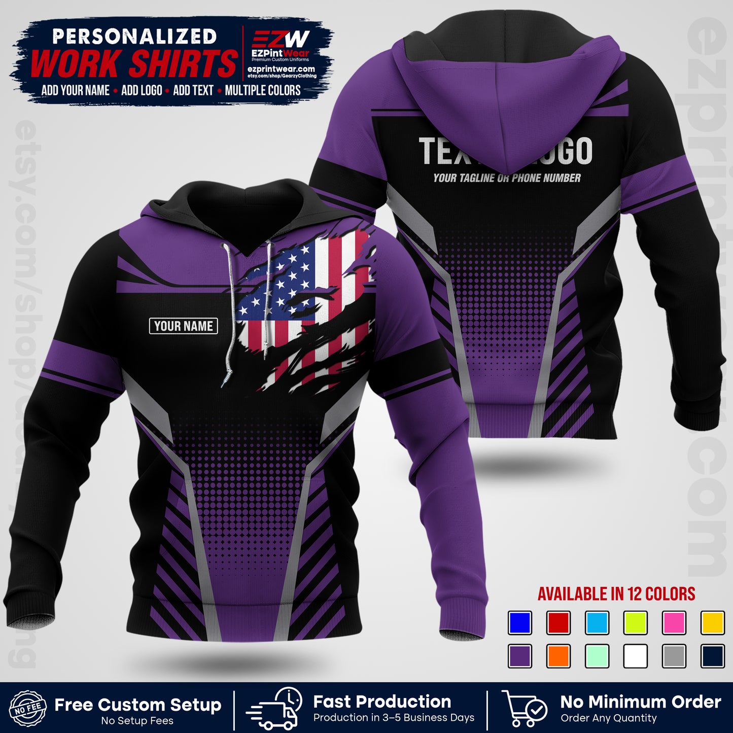 Custom All Over Print Work Uniform Shirt with Name, Logo & Text | Custom Hawaiian Shirt | Company Shirt | Employee Uniform UNF07