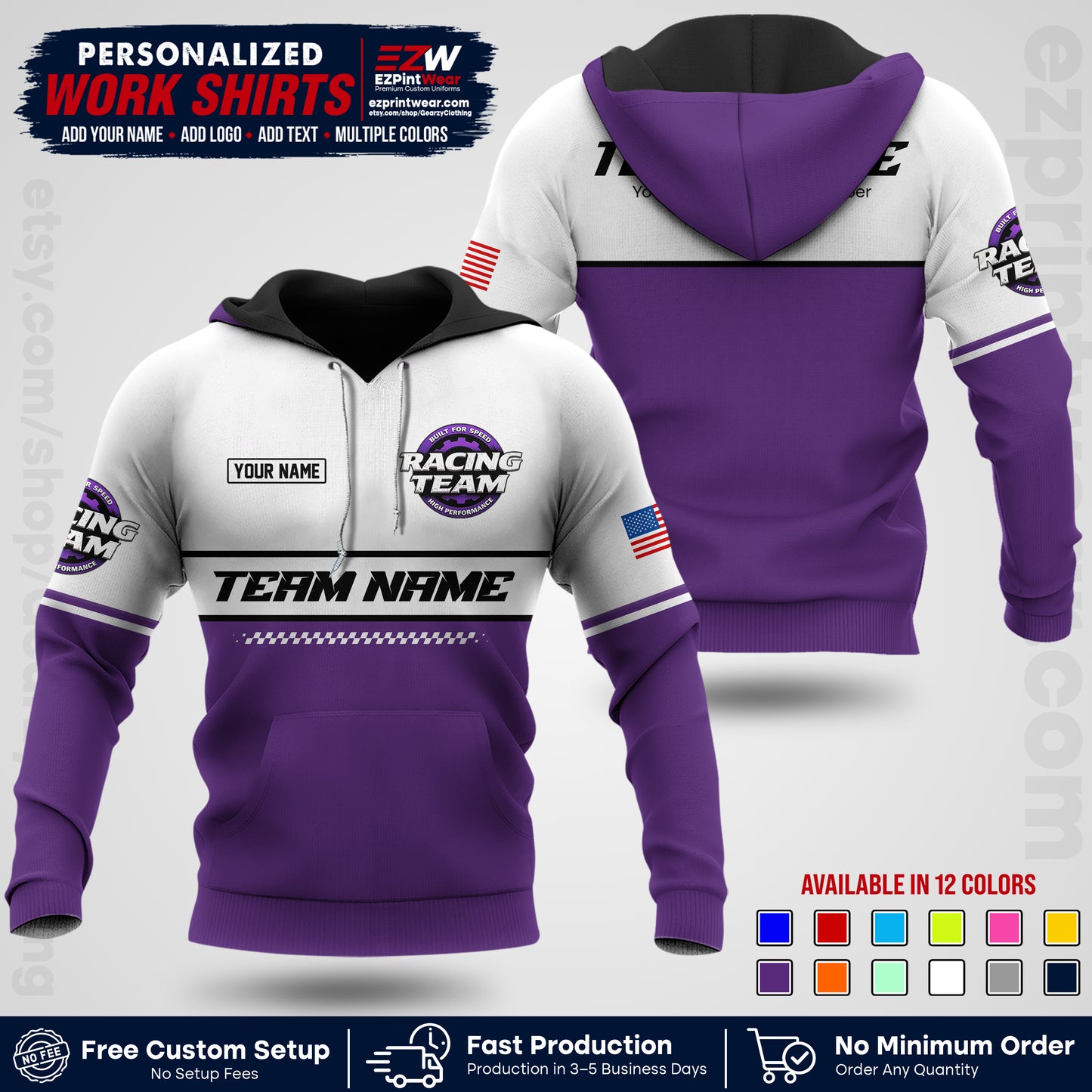 Custom Racing Shirt with Name, Logo & Text | Race Team Uniform | Crew Apparel RC12