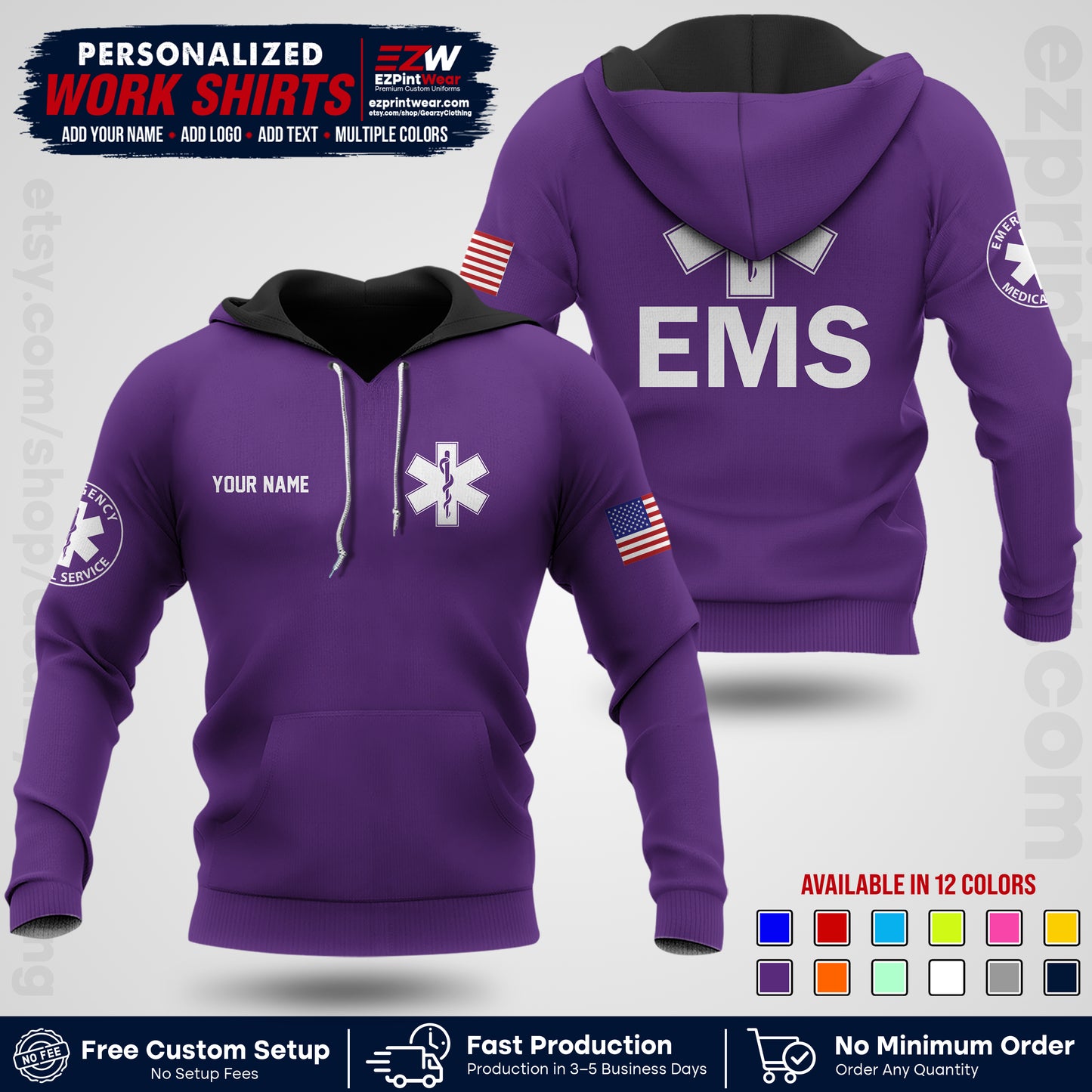 Custom EMS Shirt with Name, Logo & Text | EMS Team Uniform | First Responder Workwear EMSU02