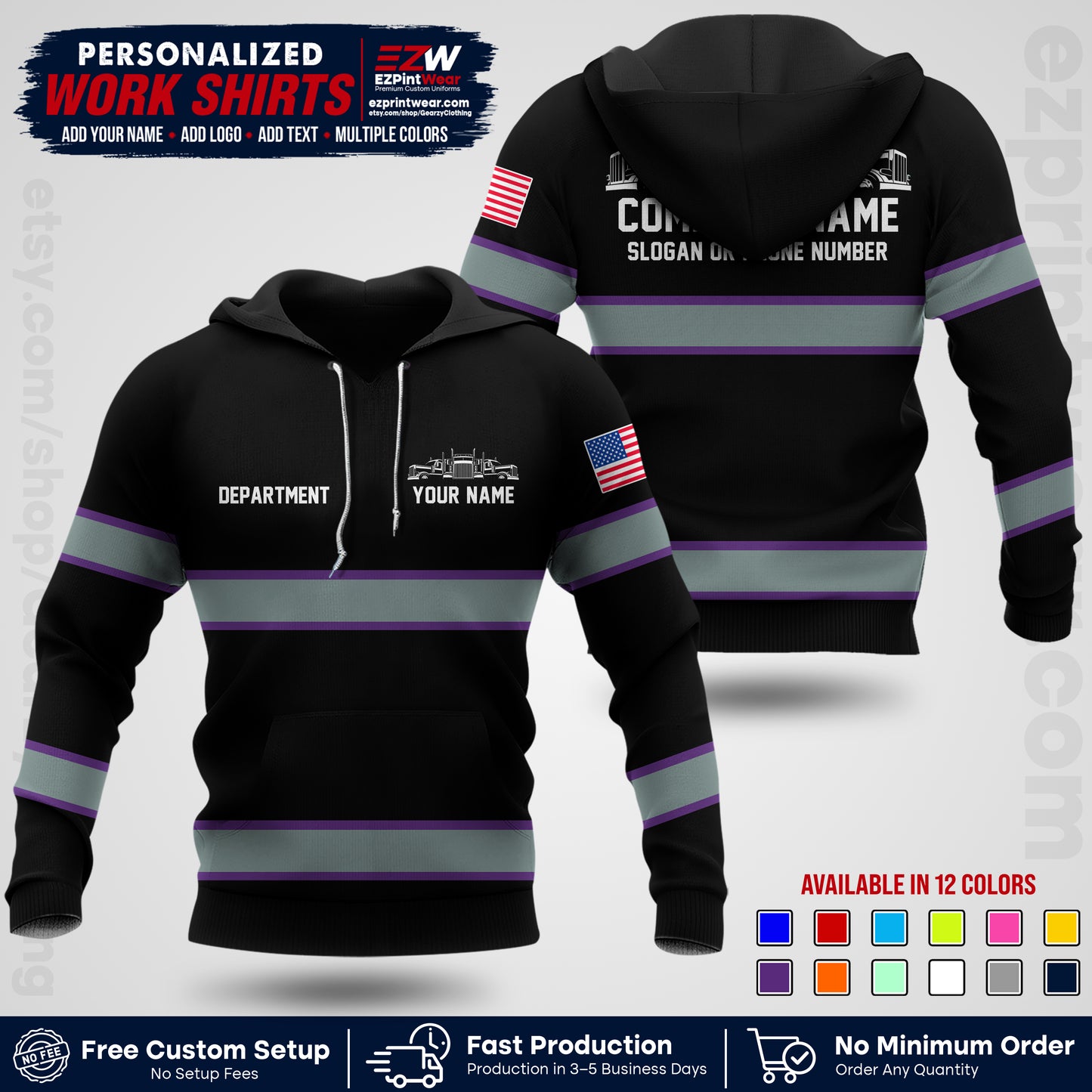 Personalized Truck Driver Workwear Uniform | Custom Safety Stripe Apparel | Non-Reflective Reflective Style Design TW04
