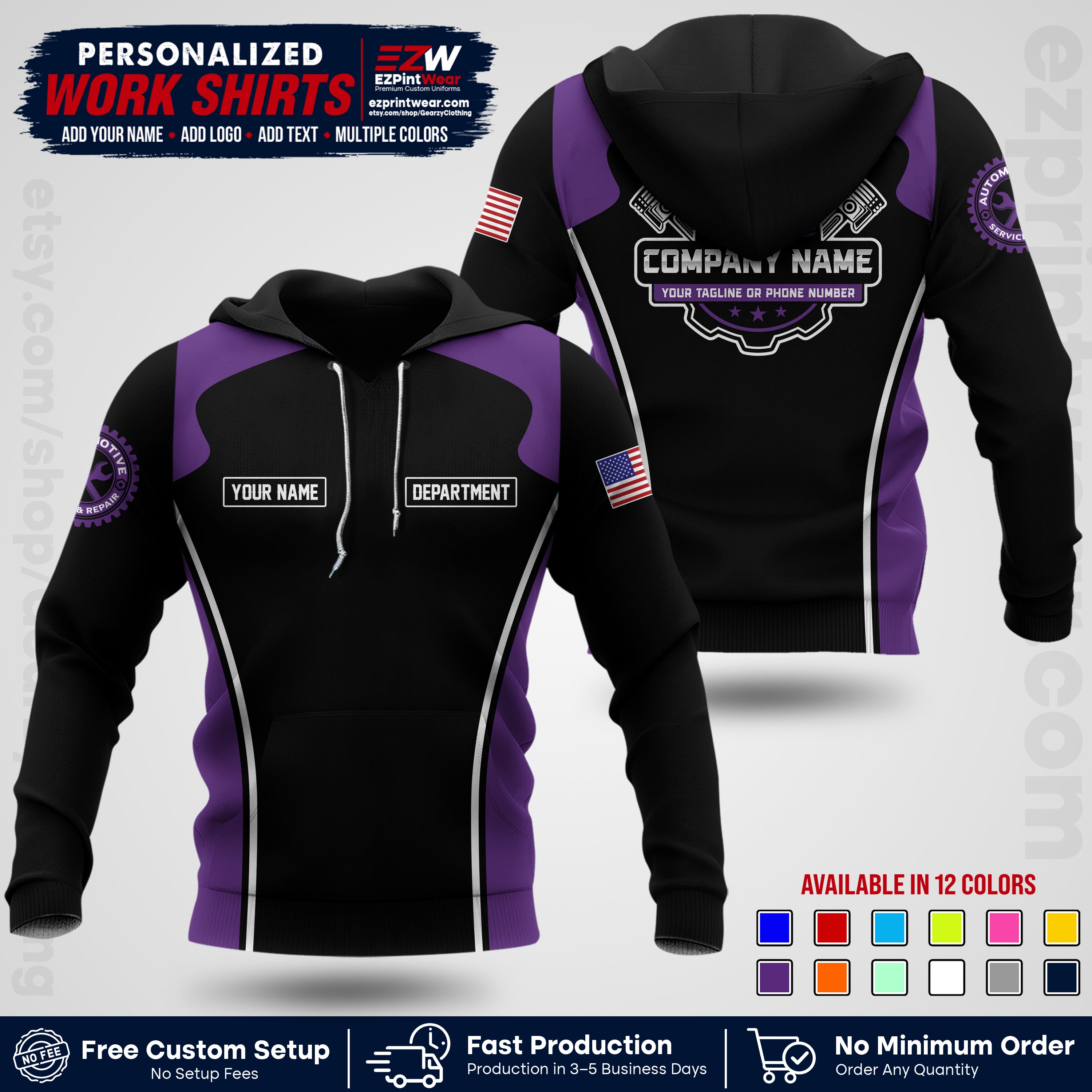 Custom Mechanic Work Shirt with Name, Logo & Text | Auto Shop Uniform | Workwear MCN 10