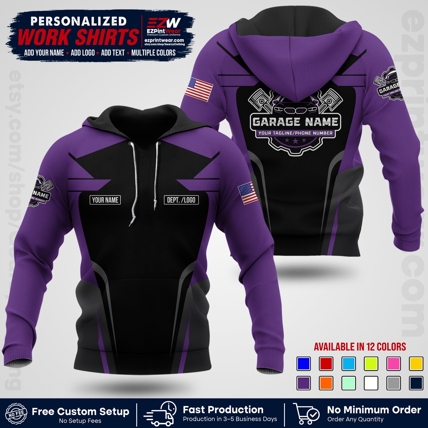 Custom Mechanic Work Shirt with Name, Logo & Text | Auto Shop Uniform | Workwear MCN 04