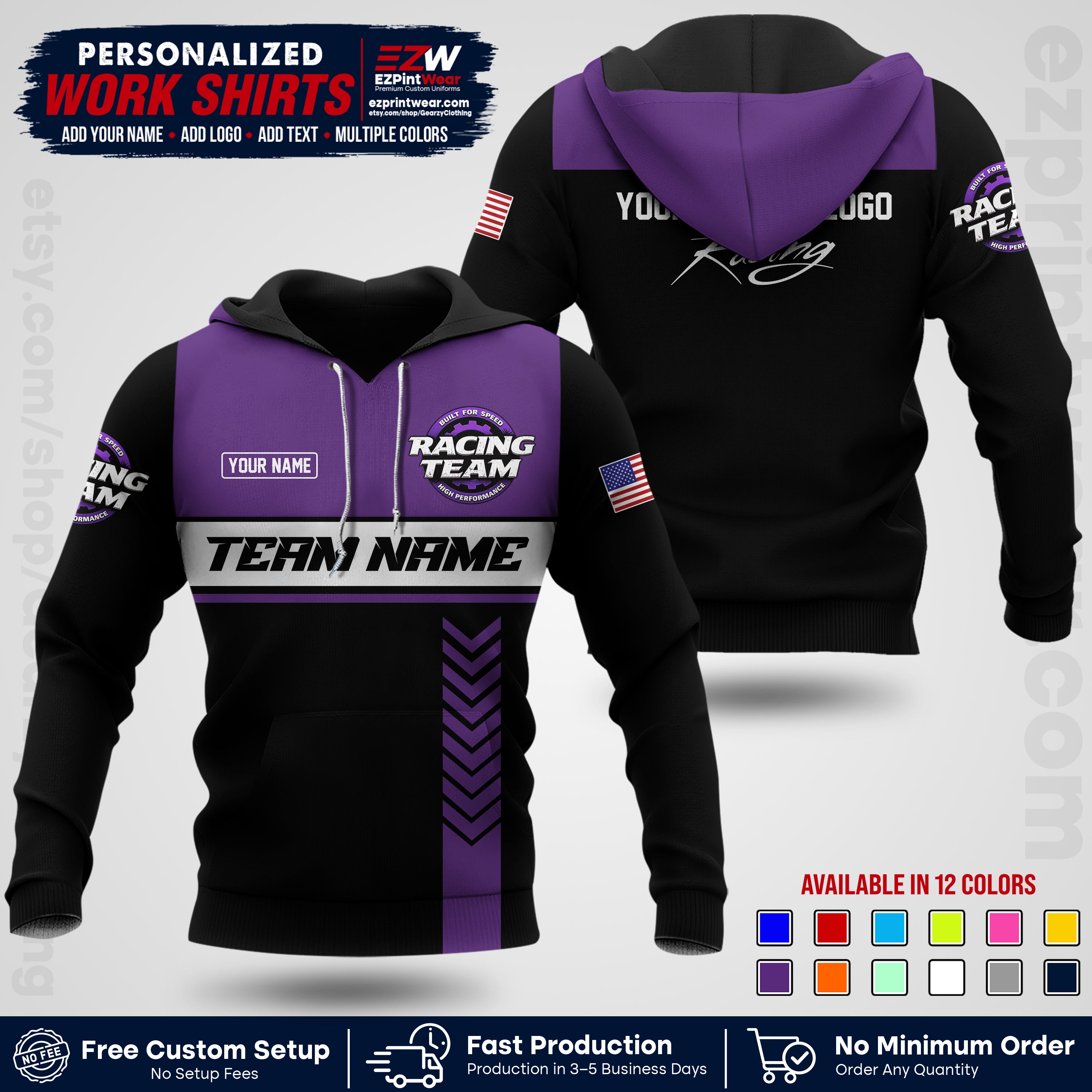 Custom Racing Shirt with Name, Logo & Text | Race Team Uniform | Crew Apparel RC02