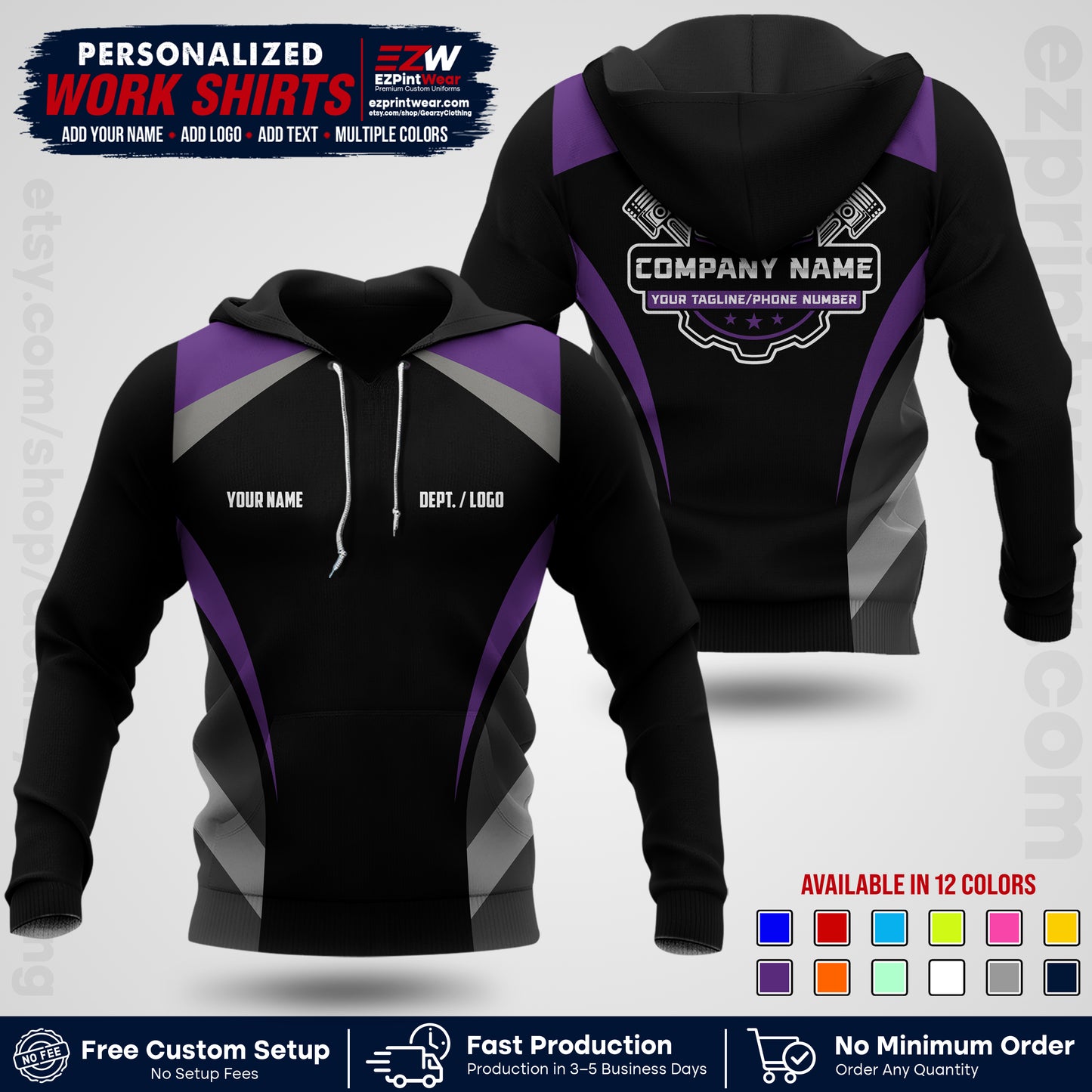 Custom Mechanic Work Shirt with Name, Logo & Text | Auto Shop Uniform | Workwear MCN 05