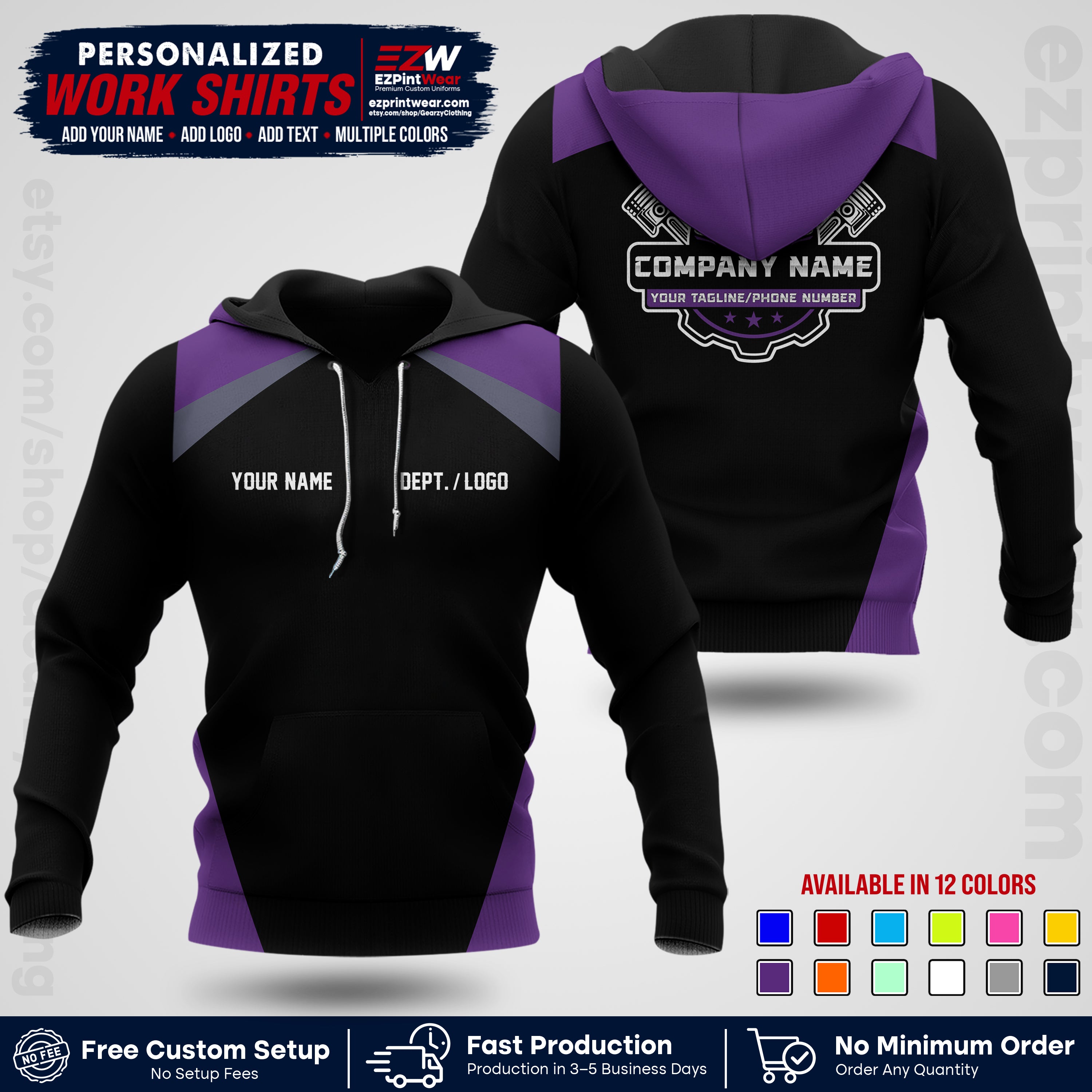 Custom Mechanic Work Shirt with Name, Logo & Text | Auto Shop Uniform | Workwear MCN 03