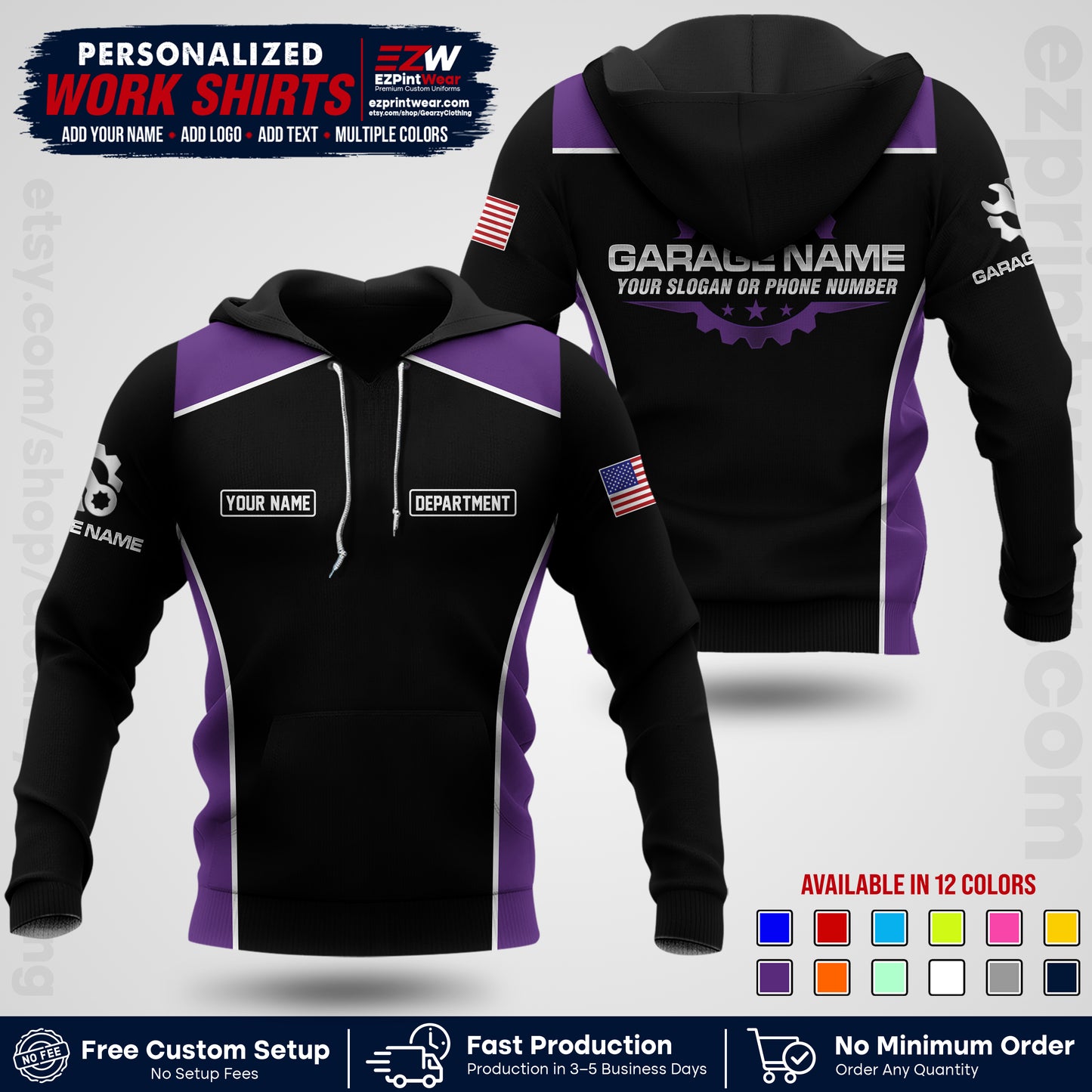 Custom Mechanic Work Shirt with Name, Logo & Text | Auto Shop Uniform | Workwear MCN 07