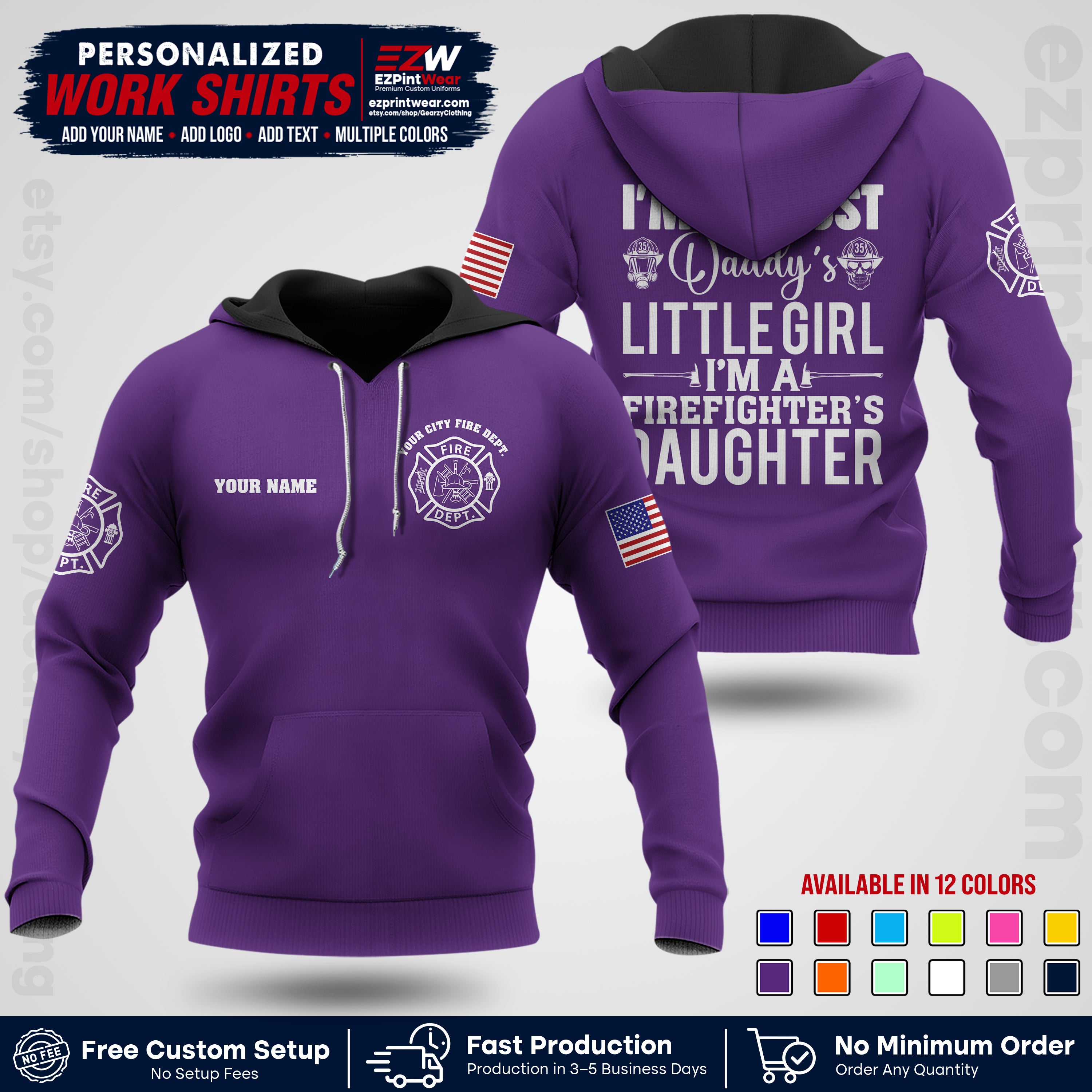 Custom Fire Department Shirt with Name, City Logo & Text | Firefighter Uniform | Button Up Work Shirt FF08