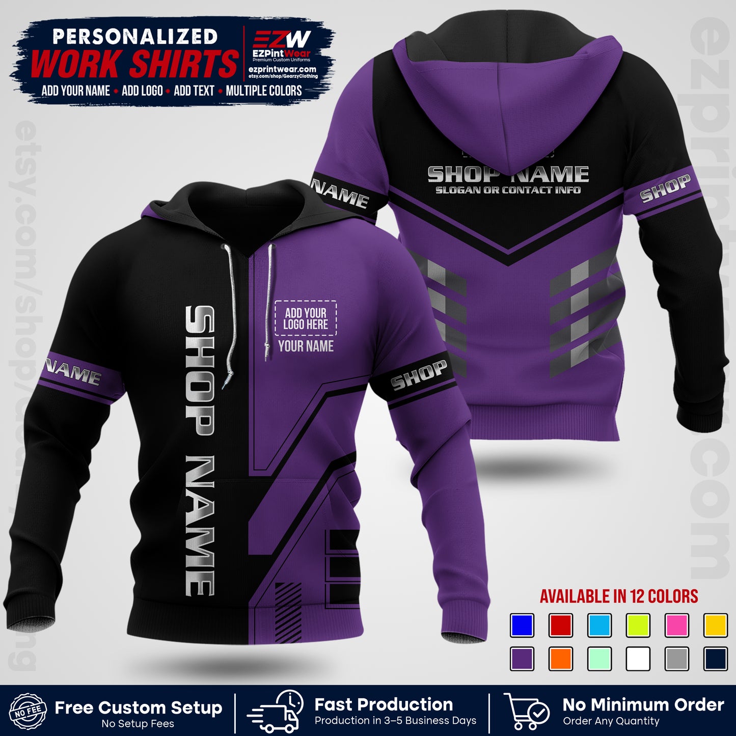 Custom All Over Print Work Uniform Shirt with Name, Logo & Text | Custom Hawaiian Shirt | Company Shirt | Employee Uniform UNF11