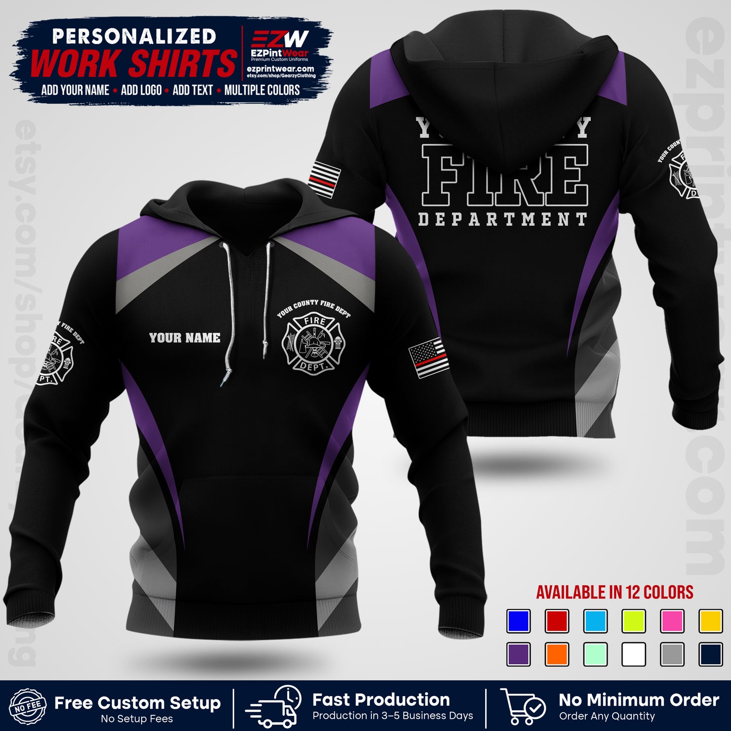 Custom Fire Department Shirt with Name, City Logo & Text | Firefighter Uniform | Button Up Work Shirt FF02