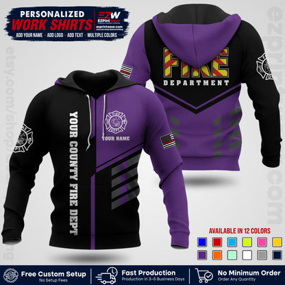 Custom Fire Department Shirt with Name, City Logo & Text | Firefighter Uniform | Button Up Work Shirt FF06
