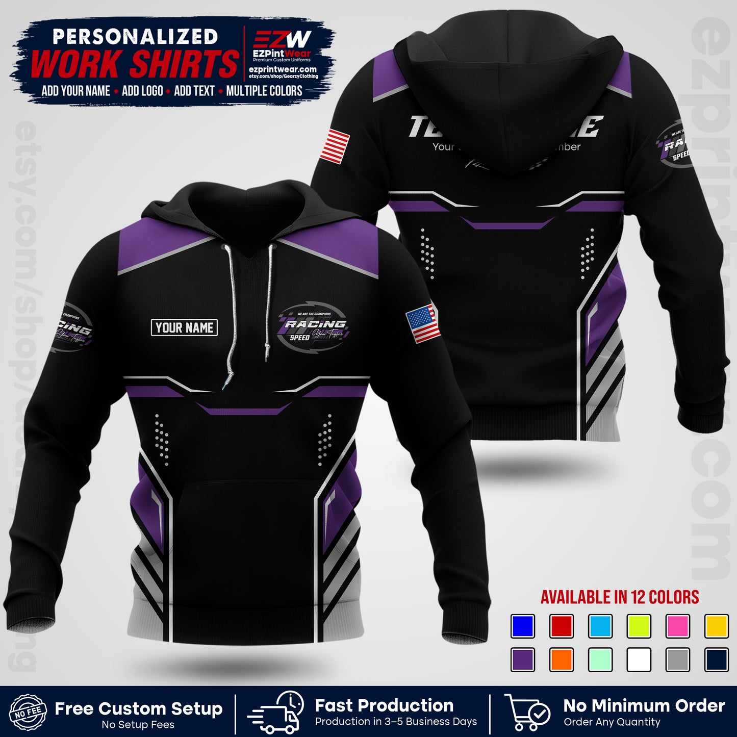 Custom Racing Shirt with Name, Logo & Text | Race Team Uniform | Crew Apparel RC10
