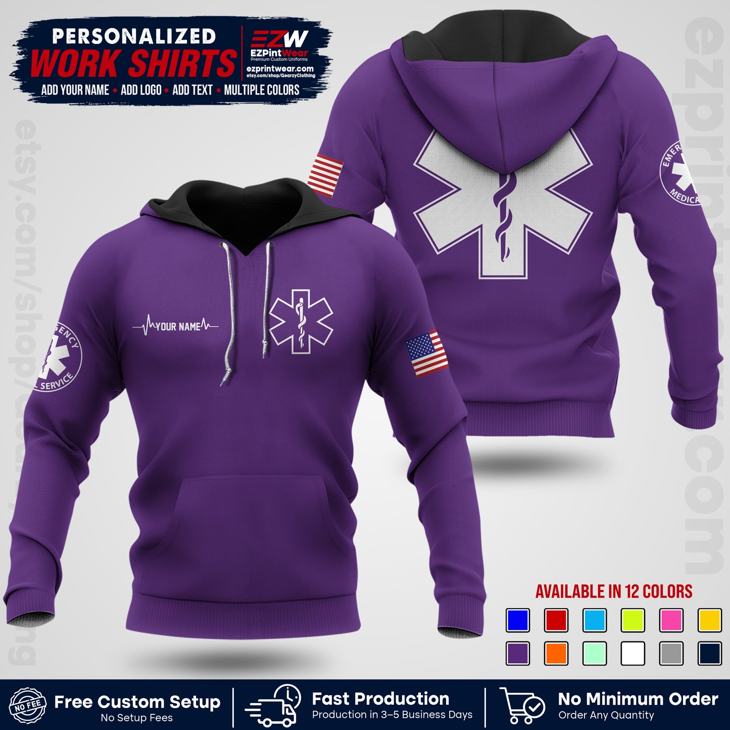 Custom EMS Shirt with Name, Logo & Text | EMS Team Uniform | First Responder Workwear EMSU04