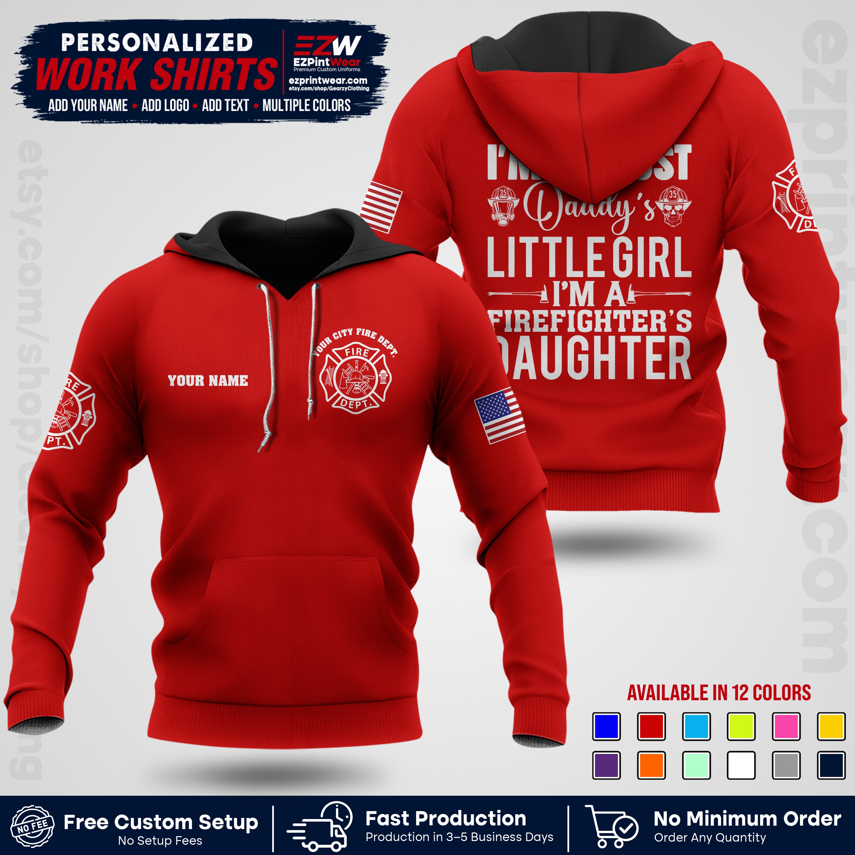 Custom Fire Department Shirt with Name, City Logo & Text | Firefighter Uniform | Button Up Work Shirt FF08