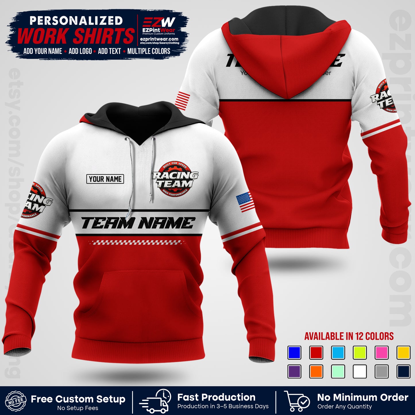 Custom Racing Shirt with Name, Logo & Text | Race Team Uniform | Crew Apparel RC12