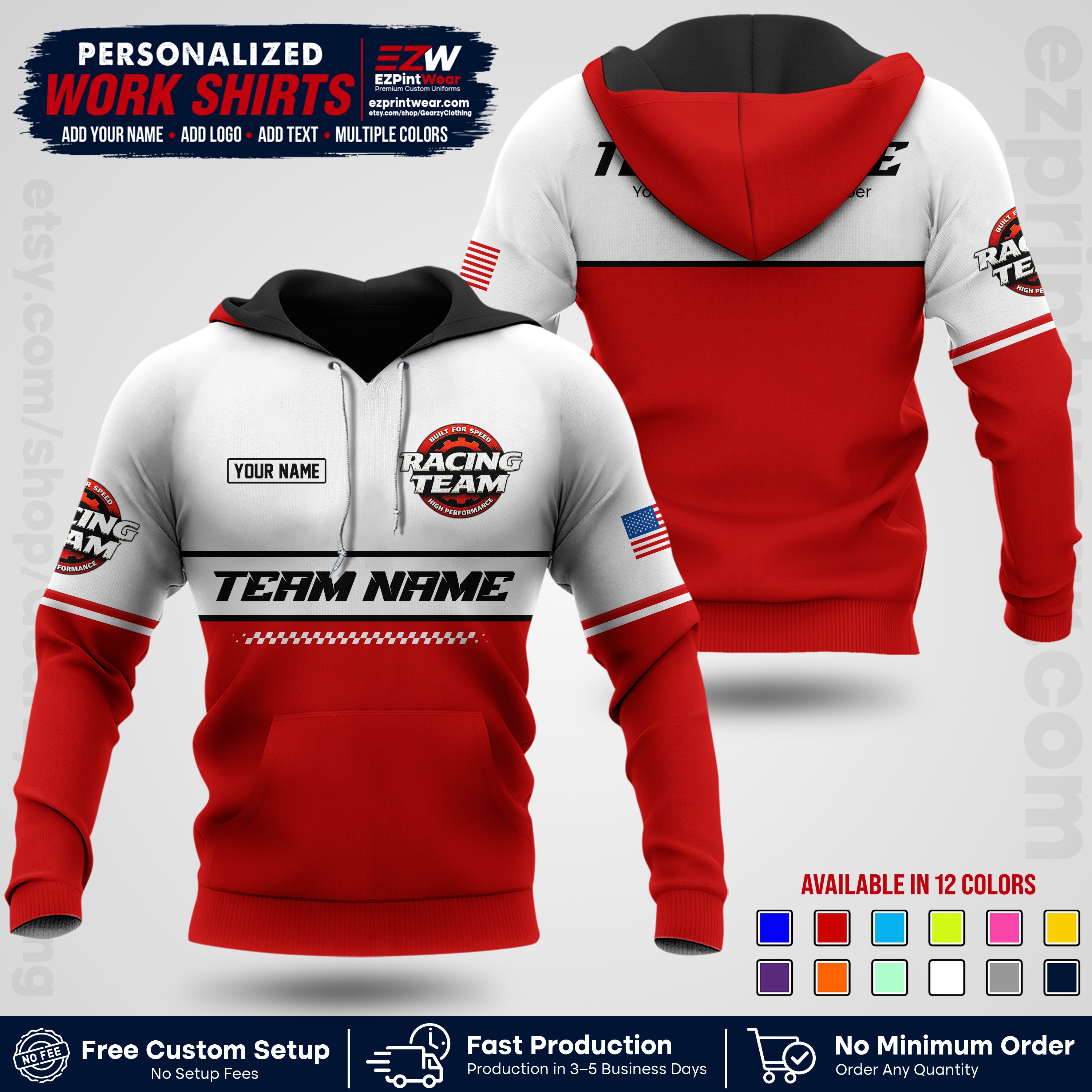 Custom Racing Shirt with Name, Logo & Text | Race Team Uniform | Crew Apparel RC12