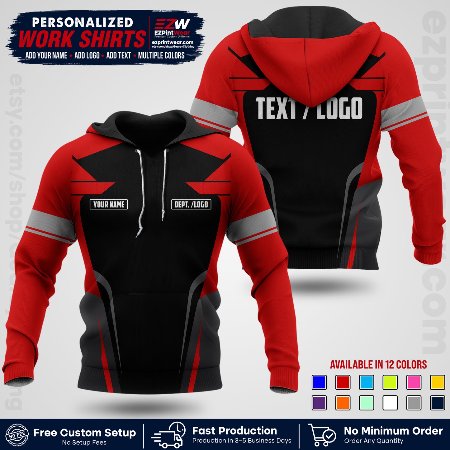 Custom All Over Print Work Uniform Shirt with Name, Logo & Text | Custom Hawaiian Shirt | Company Shirt | Employee Uniform UNF01