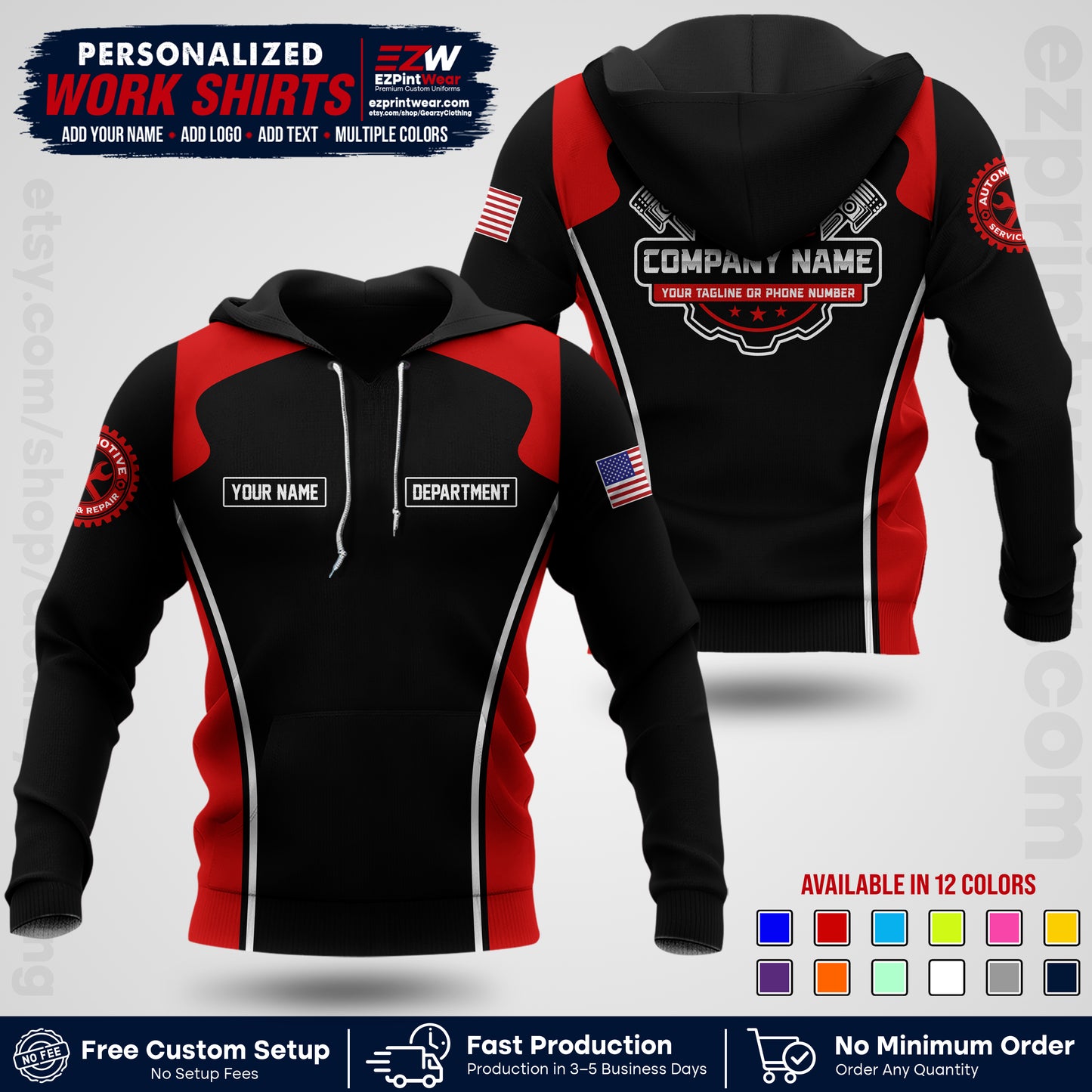 Custom Mechanic Work Shirt with Name, Logo & Text | Auto Shop Uniform | Workwear MCN 10