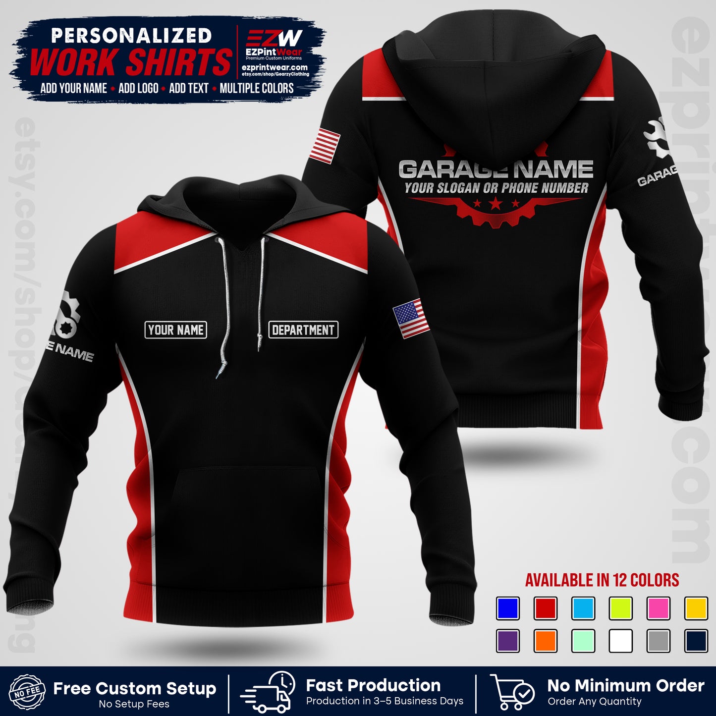 Custom Mechanic Work Shirt with Name, Logo & Text | Auto Shop Uniform | Workwear MCN 07