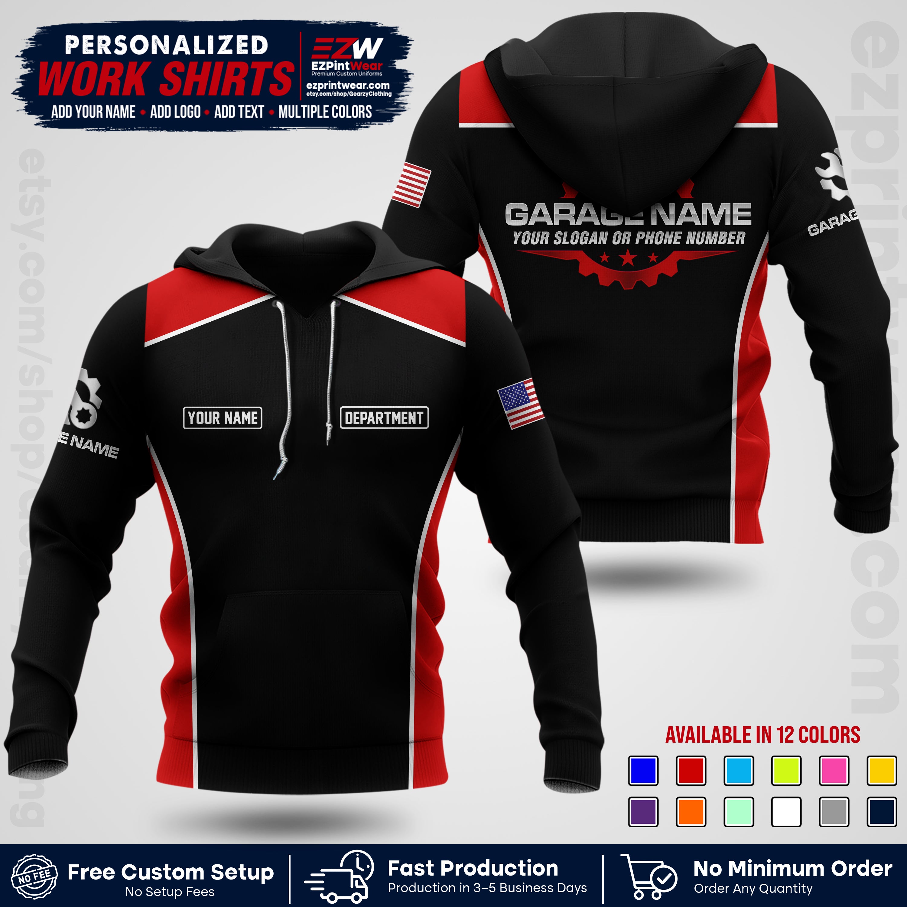Custom Mechanic Work Shirt with Name, Logo & Text | Auto Shop Uniform | Workwear MCN 07