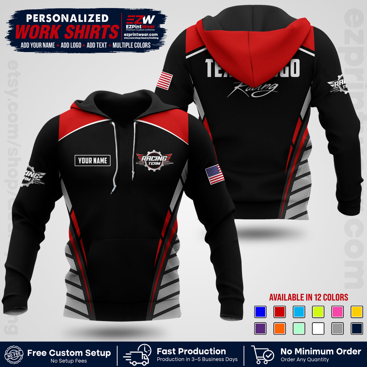 Custom Racing Shirt with Name, Logo & Text | Race Team Uniform | Crew Apparel RC19