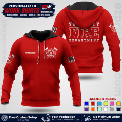 Custom Fire Department Shirt with Name, City Logo & Text | Firefighter Uniform | Button Up Work Shirt FF07