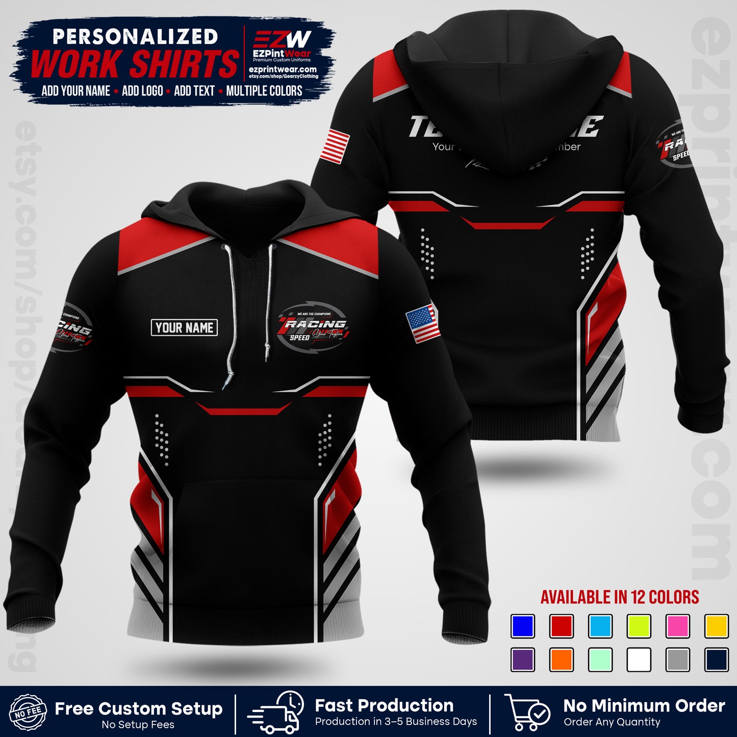 Custom Racing Shirt with Name, Logo & Text | Race Team Uniform | Crew Apparel RC10