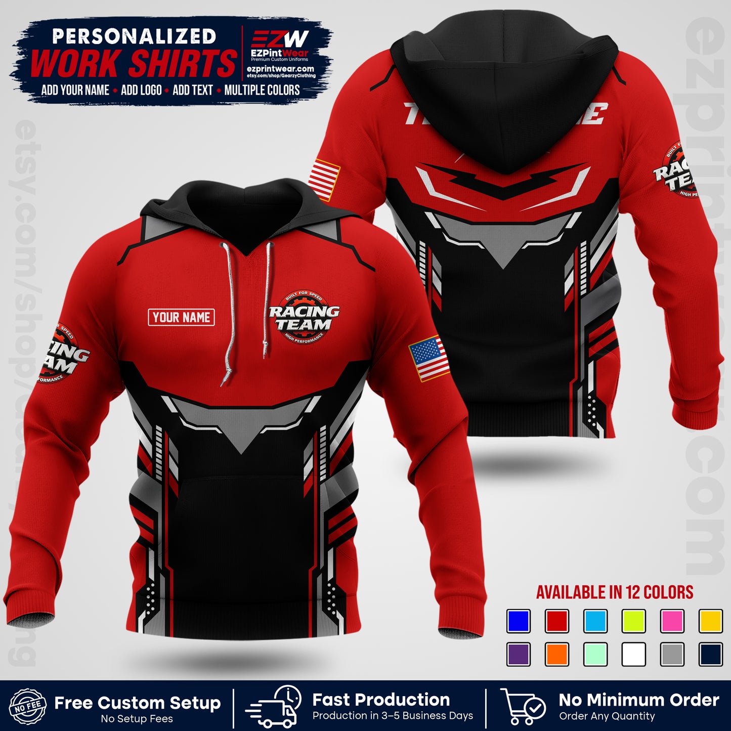 Custom Racing Shirt with Name, Logo & Text | Race Team Uniform | Crew Apparel RC11