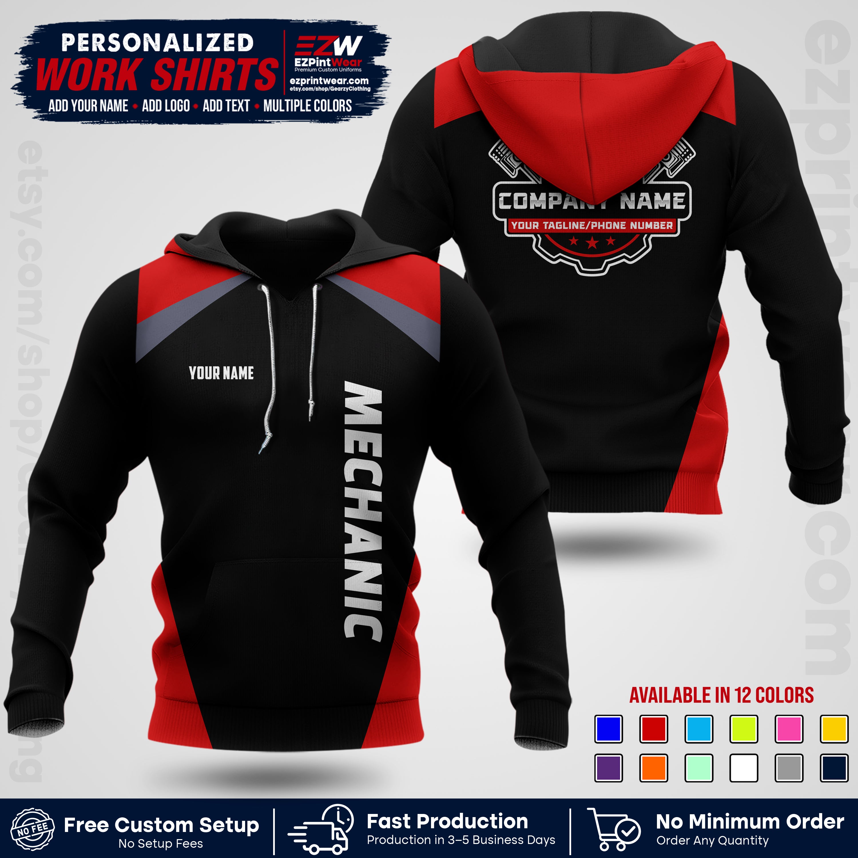 Custom Mechanic Work Shirt with Name, Logo & Text | Auto Shop Uniform | Workwear MCN 02
