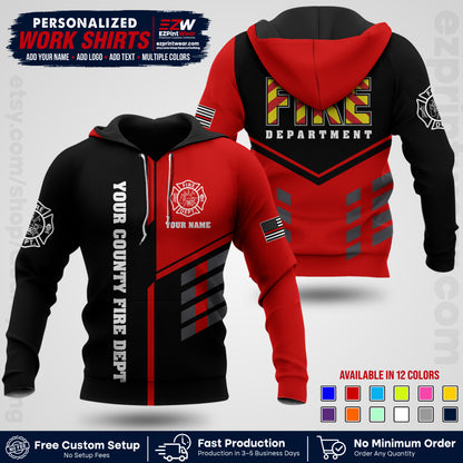 Custom Fire Department Shirt with Name, City Logo & Text | Firefighter Uniform | Button Up Work Shirt FF06