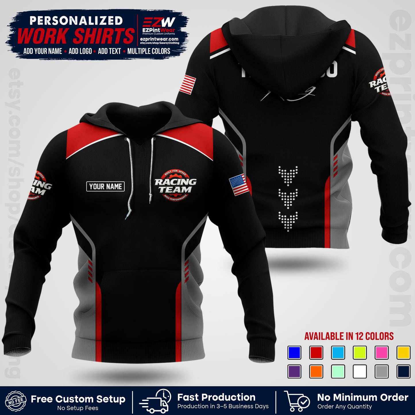 Custom Racing Shirt with Name, Logo & Text | Race Team Uniform | Crew Apparel RC09