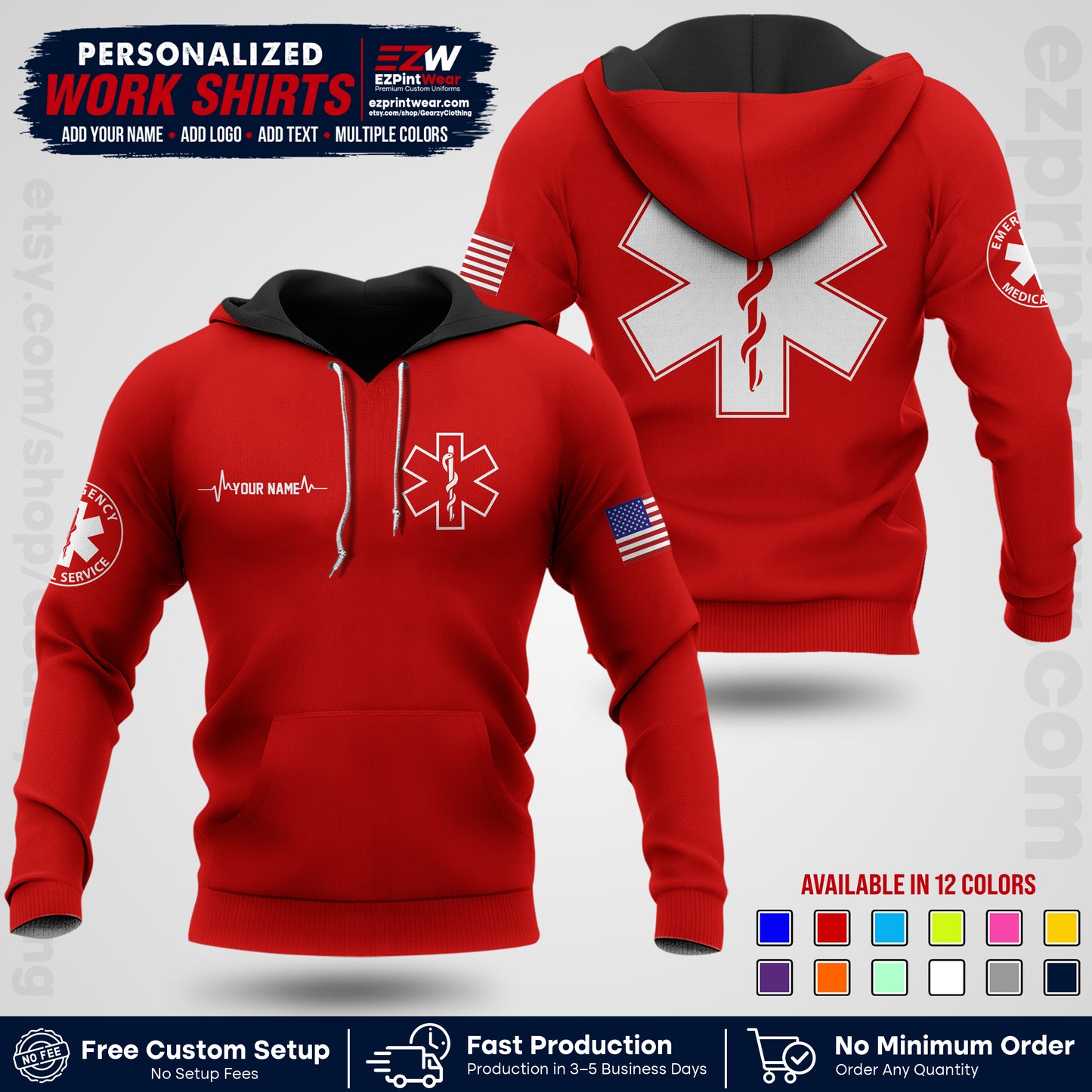 Custom EMS Shirt with Name, Logo & Text | EMS Team Uniform | First Responder Workwear EMSU04