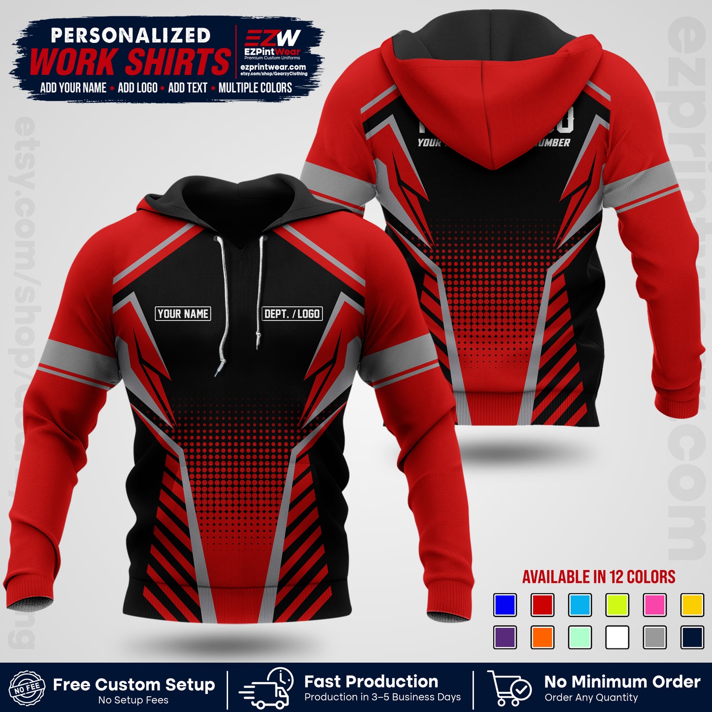 Custom All Over Print Work Uniform Shirt with Name, Logo & Text | Custom Hawaiian Shirt | Company Shirt | Employee Uniform UNF13