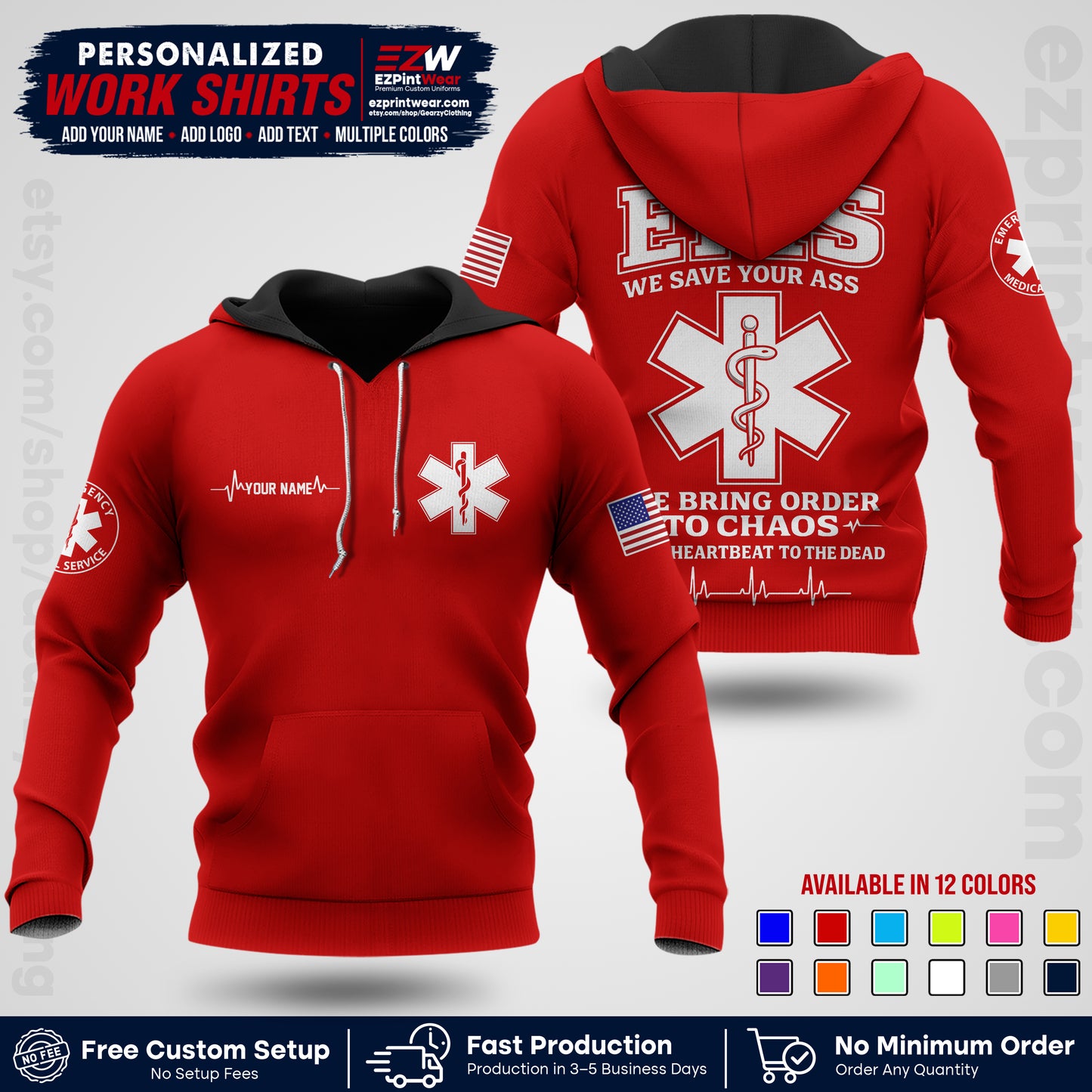 Custom EMS Shirt with Name, Logo & Text | EMS Team Uniform | First Responder Workwear EMSU05