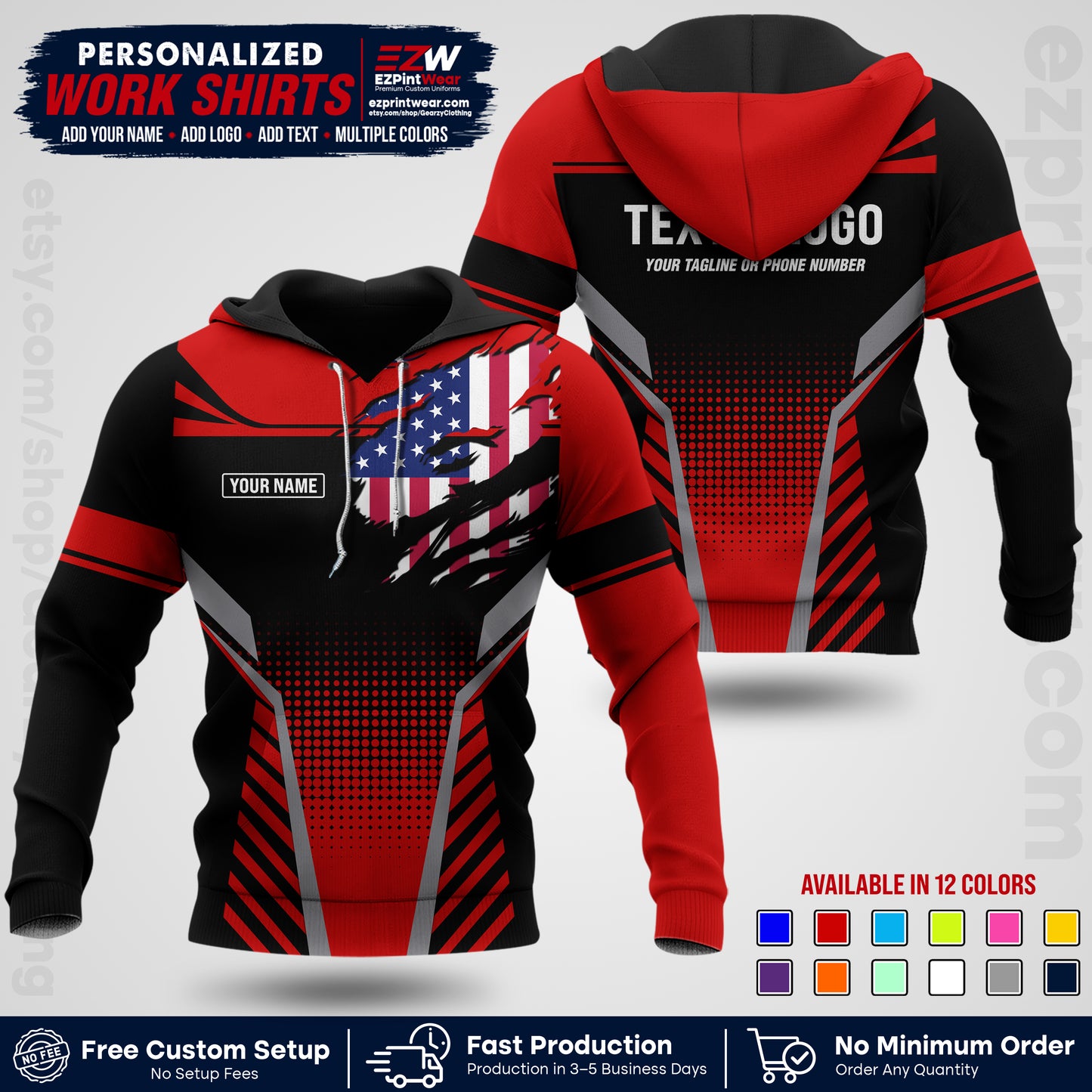 Custom All Over Print Work Uniform Shirt with Name, Logo & Text | Custom Hawaiian Shirt | Company Shirt | Employee Uniform UNF07