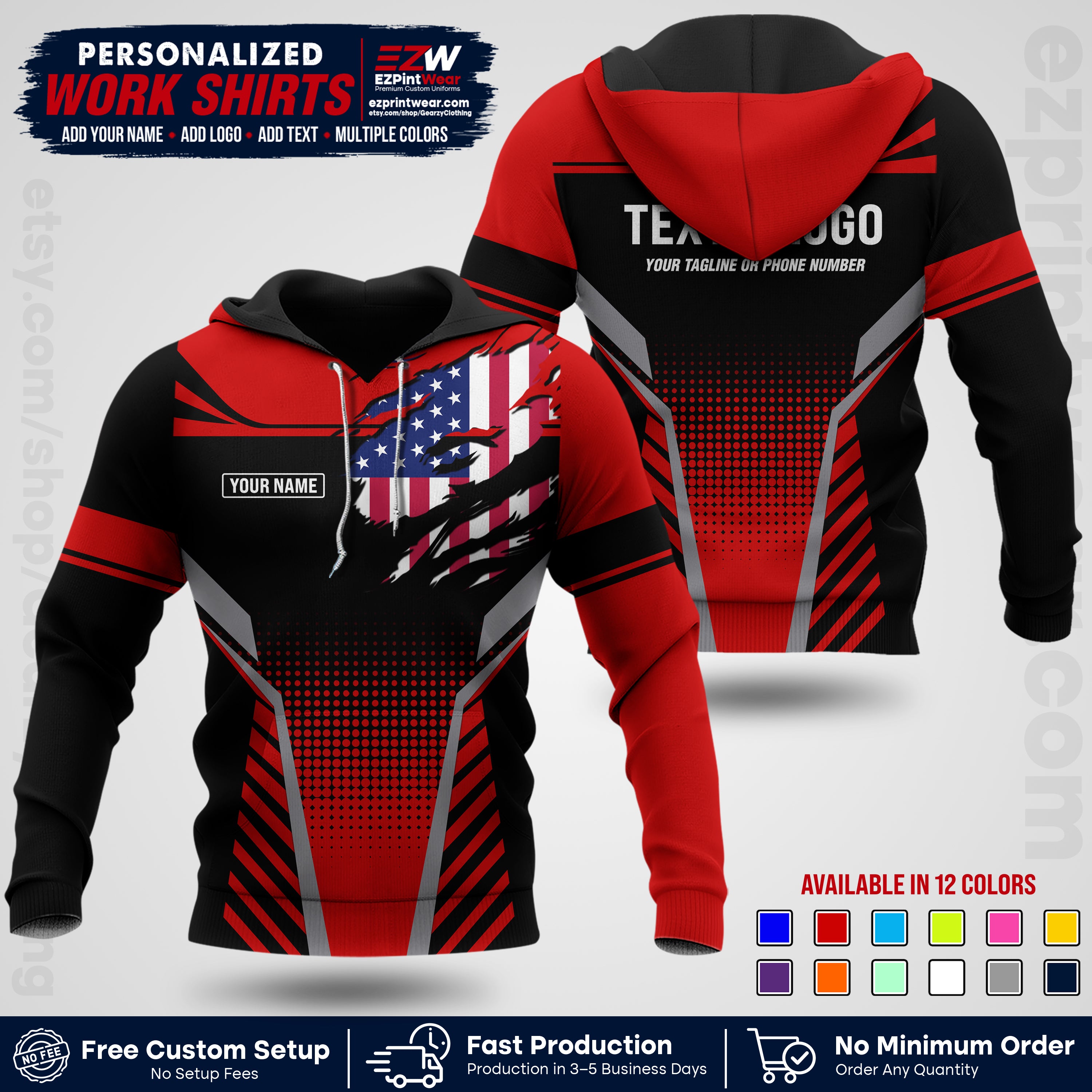 Custom All Over Print Work Uniform Shirt with Name, Logo & Text | Custom Hawaiian Shirt | Company Shirt | Employee Uniform UNF07