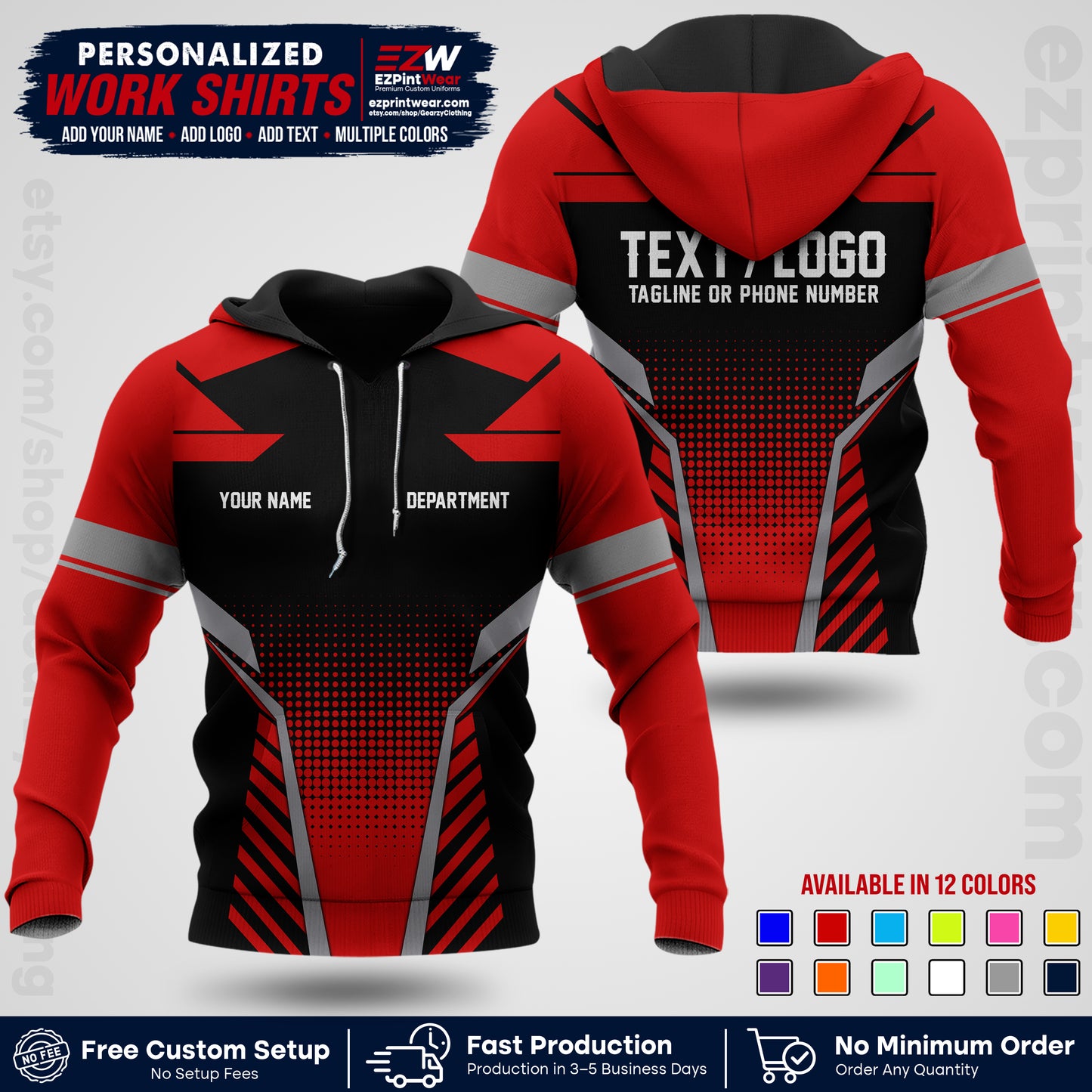 Custom All Over Print Work Uniform Shirt with Name, Logo & Text | Custom Hawaiian Shirt | Company Shirt | Employee Uniform UNF06