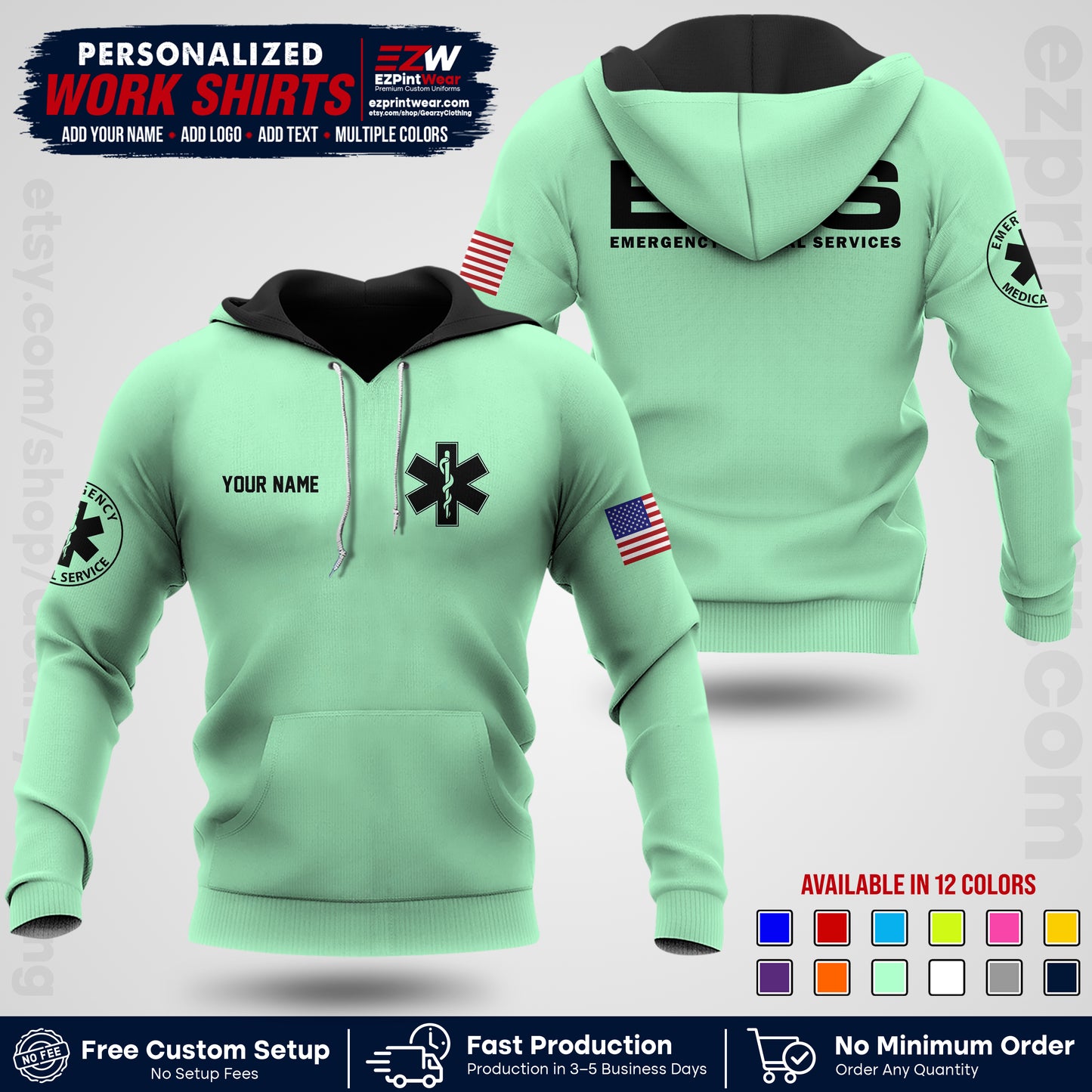 Custom EMS Shirt with Name, Logo & Text | EMS Team Uniform | First Responder Workwear EMSU01