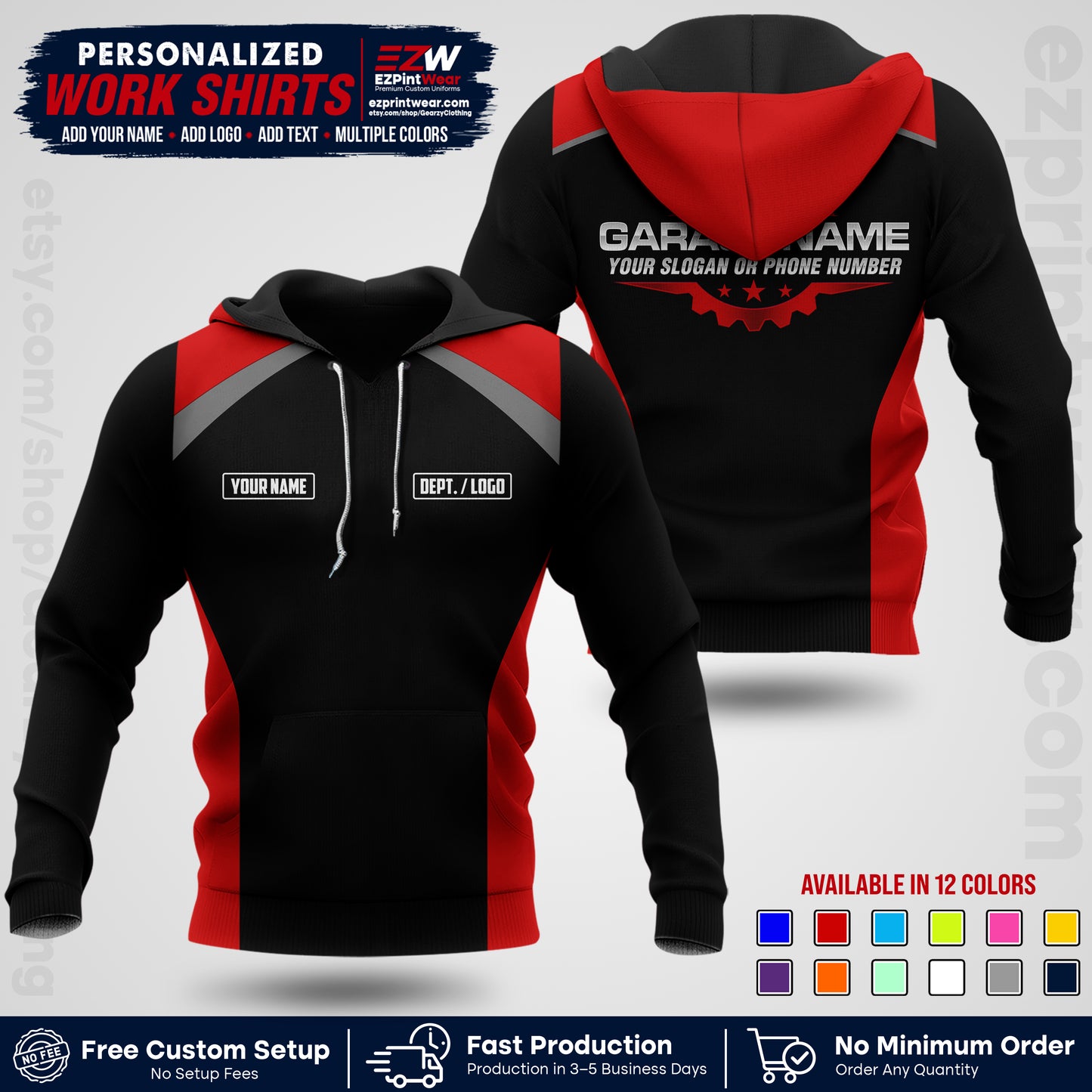 Custom Mechanic Work Shirt with Name, Logo & Text | Auto Shop Uniform | Workwear MCN 06