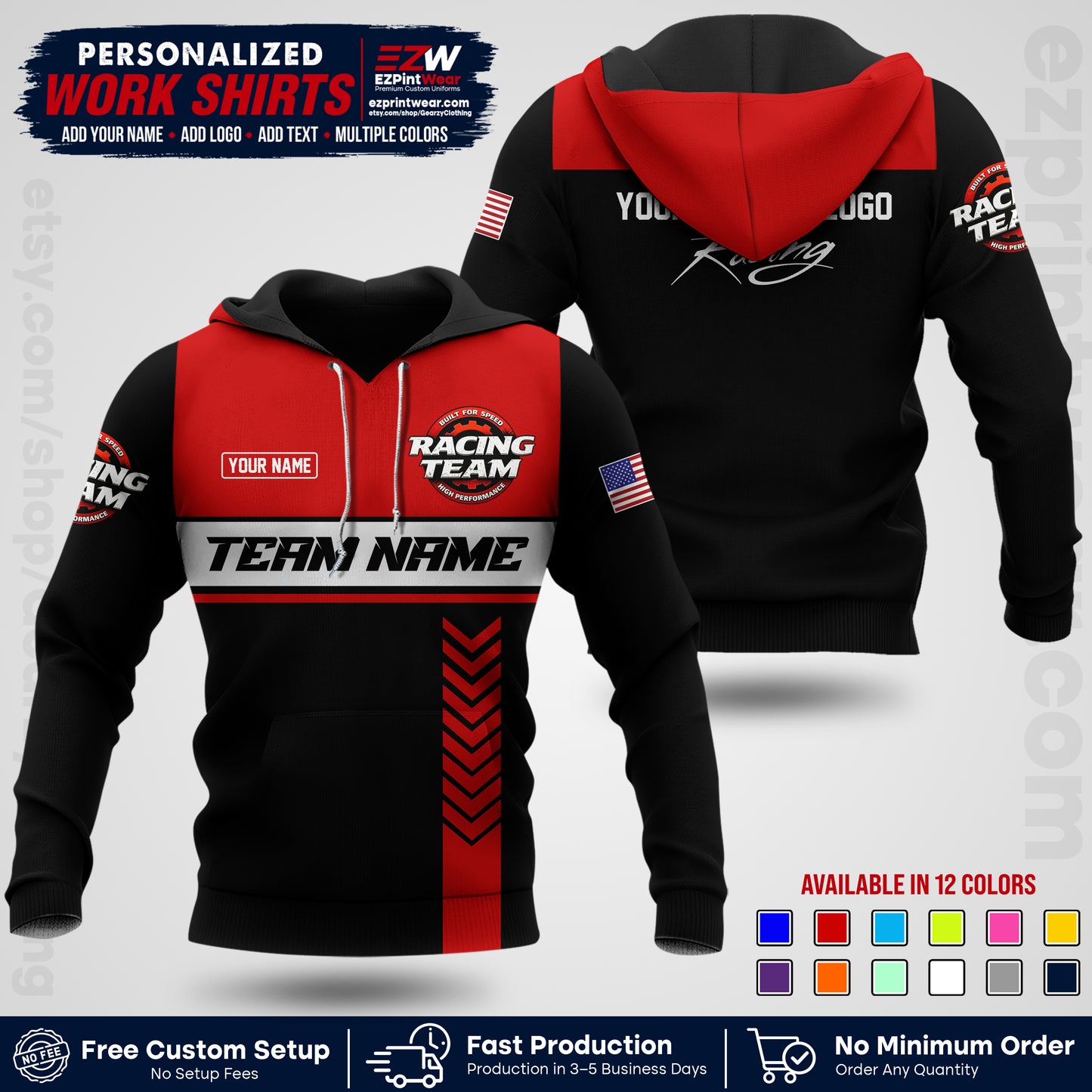 Custom Racing Shirt with Name, Logo & Text | Race Team Uniform | Crew Apparel RC02