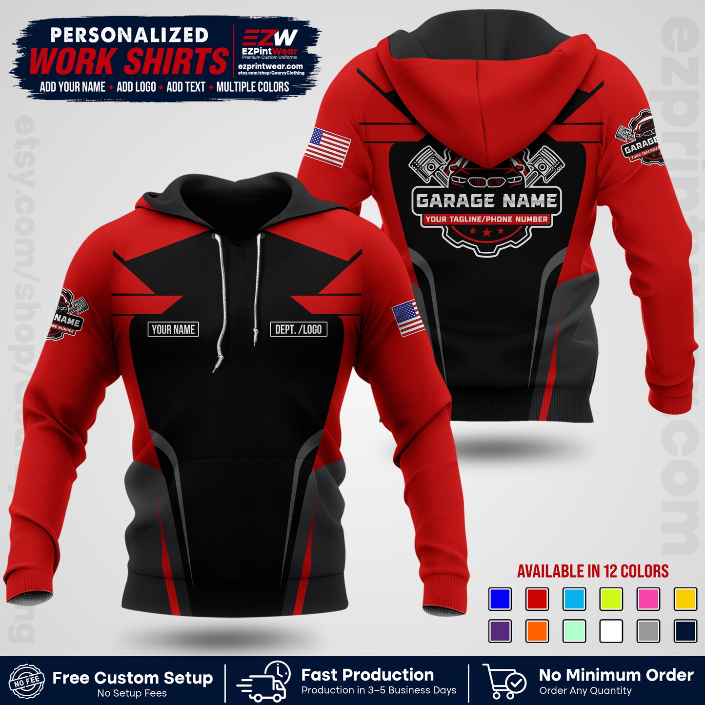 Custom Mechanic Work Shirt with Name, Logo & Text | Auto Shop Uniform | Workwear MCN 04